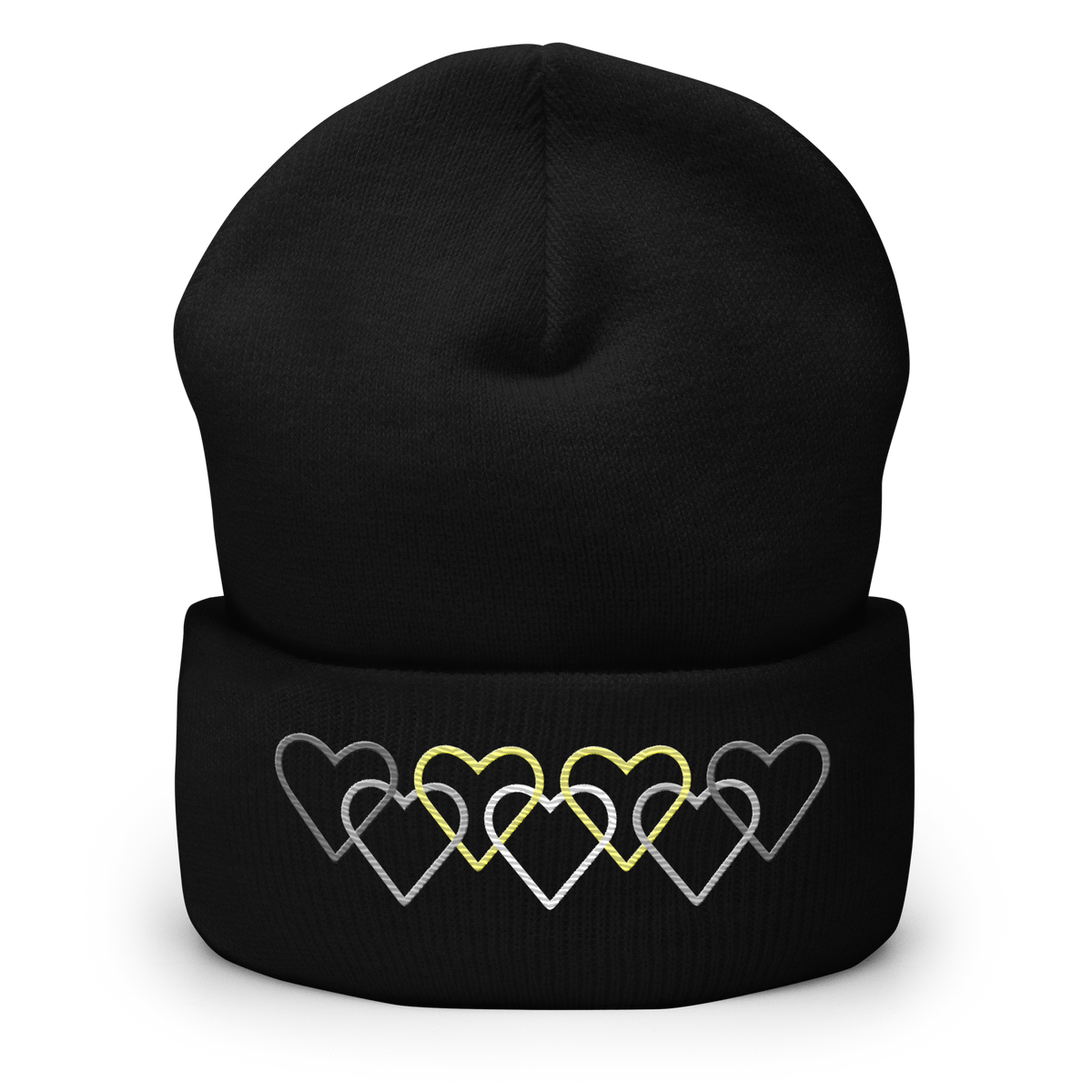 Demigender Pride Beanie: Interlaced Heart Outlines Embroidered Hat