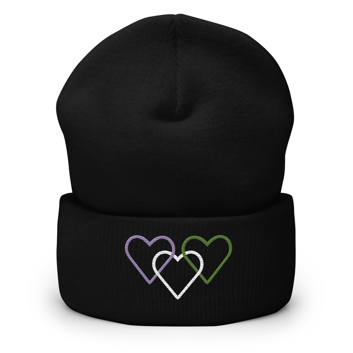 Genderqueer Pride Beanie: Interlaced Heart Outlines Embroidered Hat