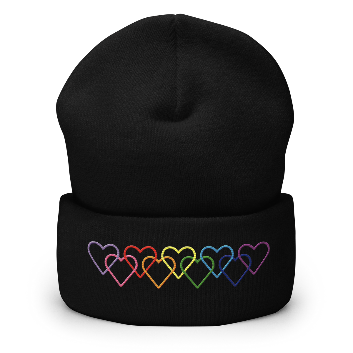 Gilbert Baker Pride Beanie: Interlaced Heart Outlines Embroidered Hat