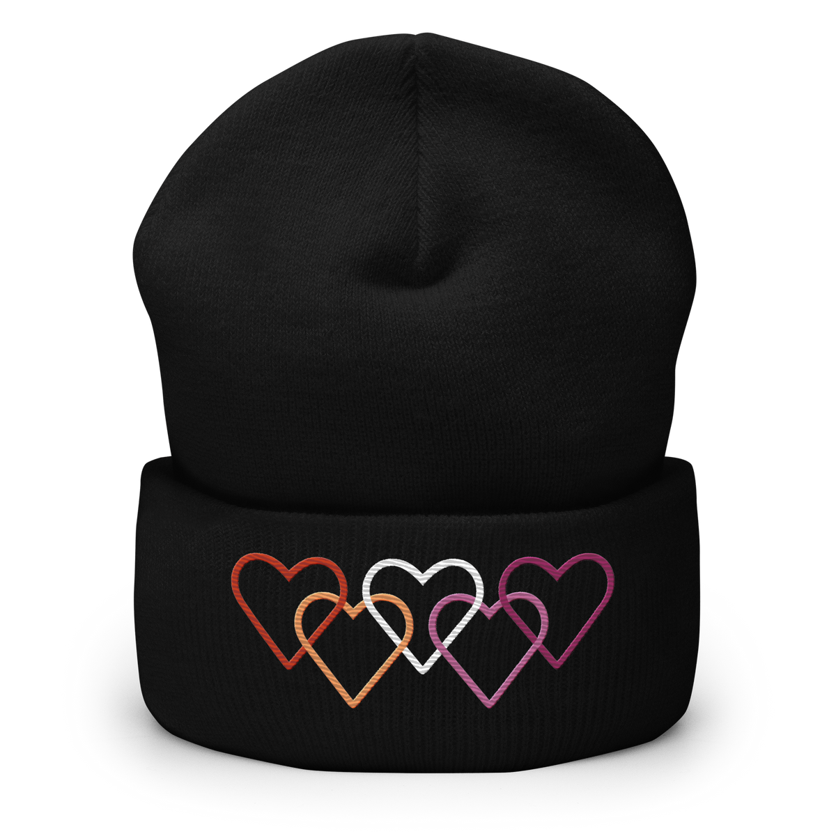 Lesbian Pride Beanie: Interlaced Heart Outlines Embroidered Hat