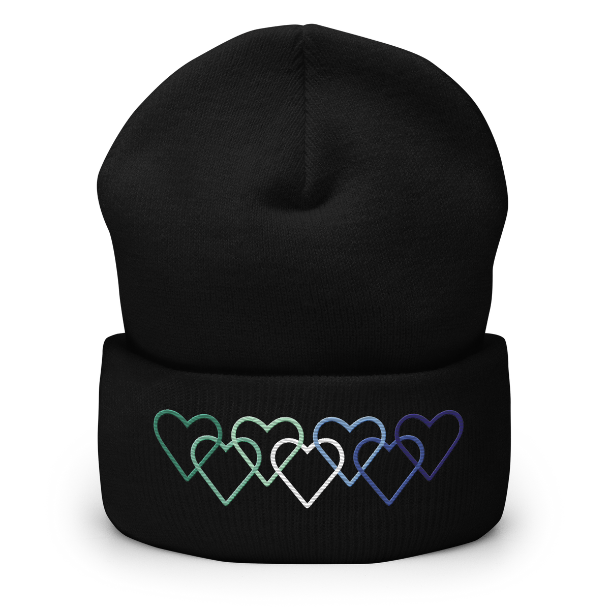 Gay Pride Beanie: Interlaced Heart Outlines Embroidered Hat