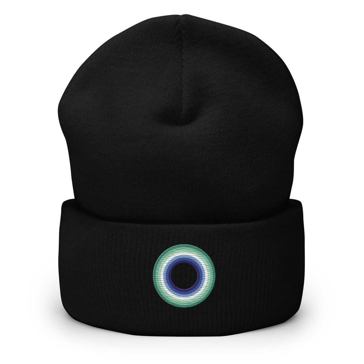 Embroidered Beanie: Gay Pride Ring Emblem Design