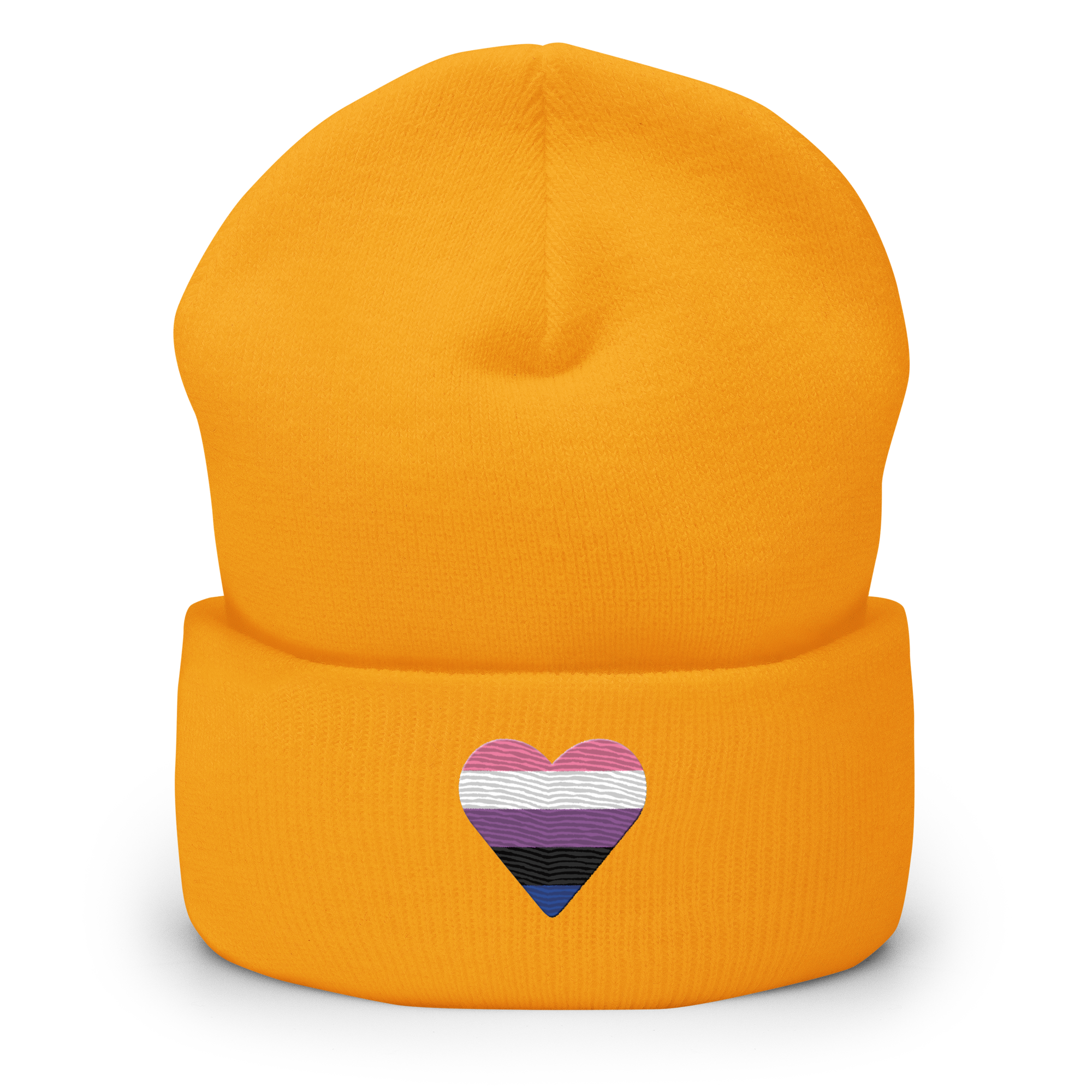 Genderfluid Flag Embroidered Heart Beanie: Celebratory LGBTQ+ Pride Design