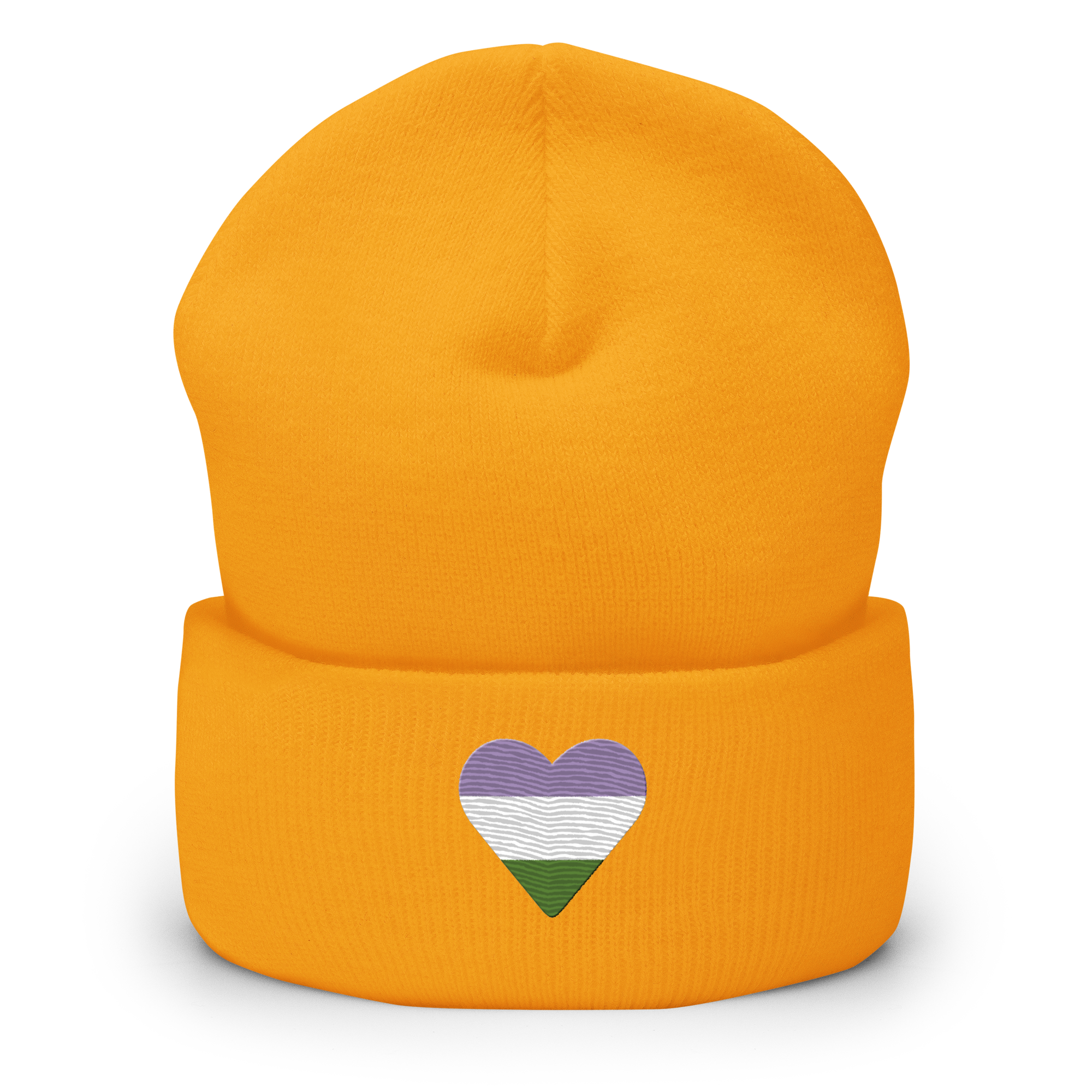 Genderqueer Flag Embroidered Heart Beanie: Celebratory LGBTQ+ Pride Design