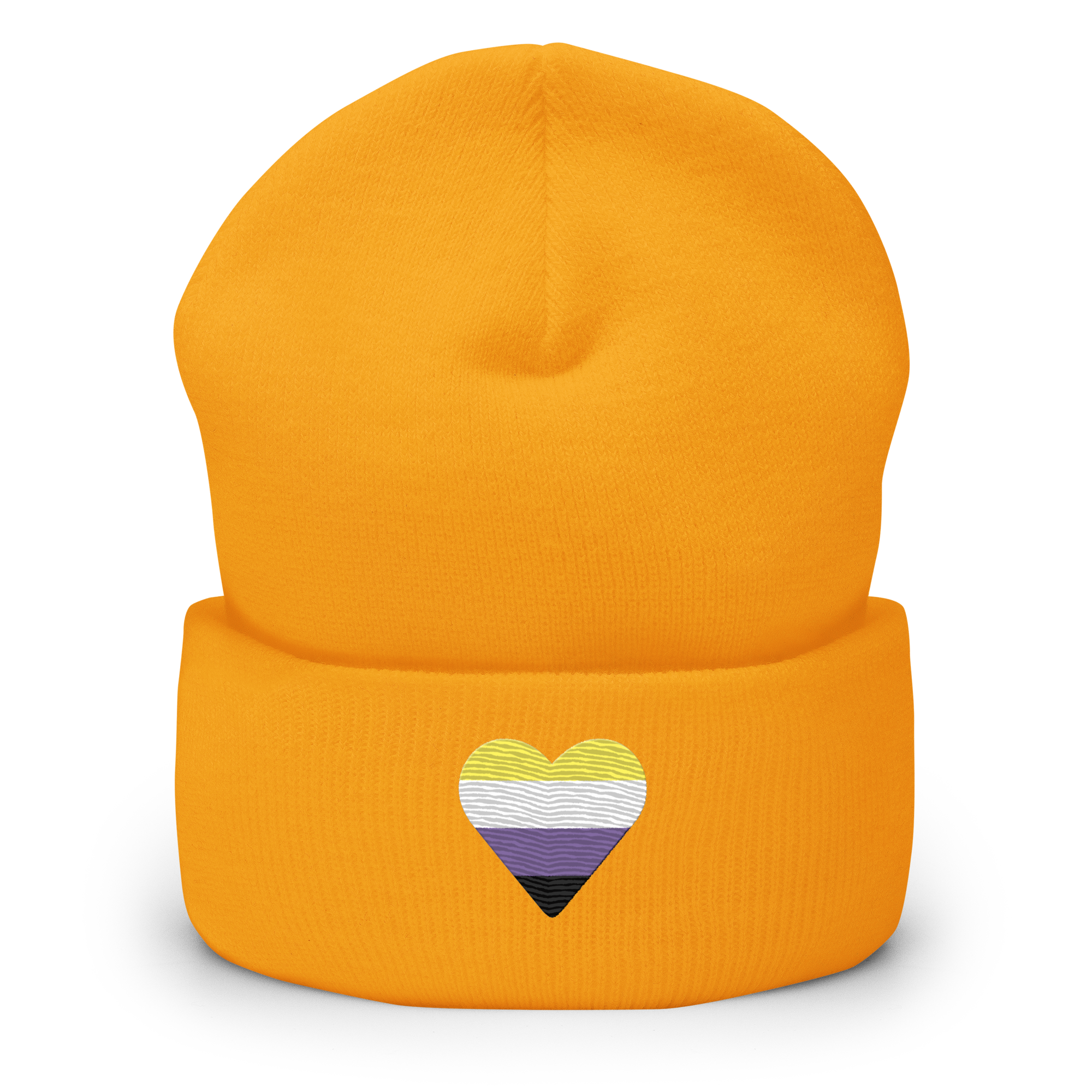 Nonbinary Flag Embroidered Heart Beanie: Celebratory LGBTQ+ Pride Design
