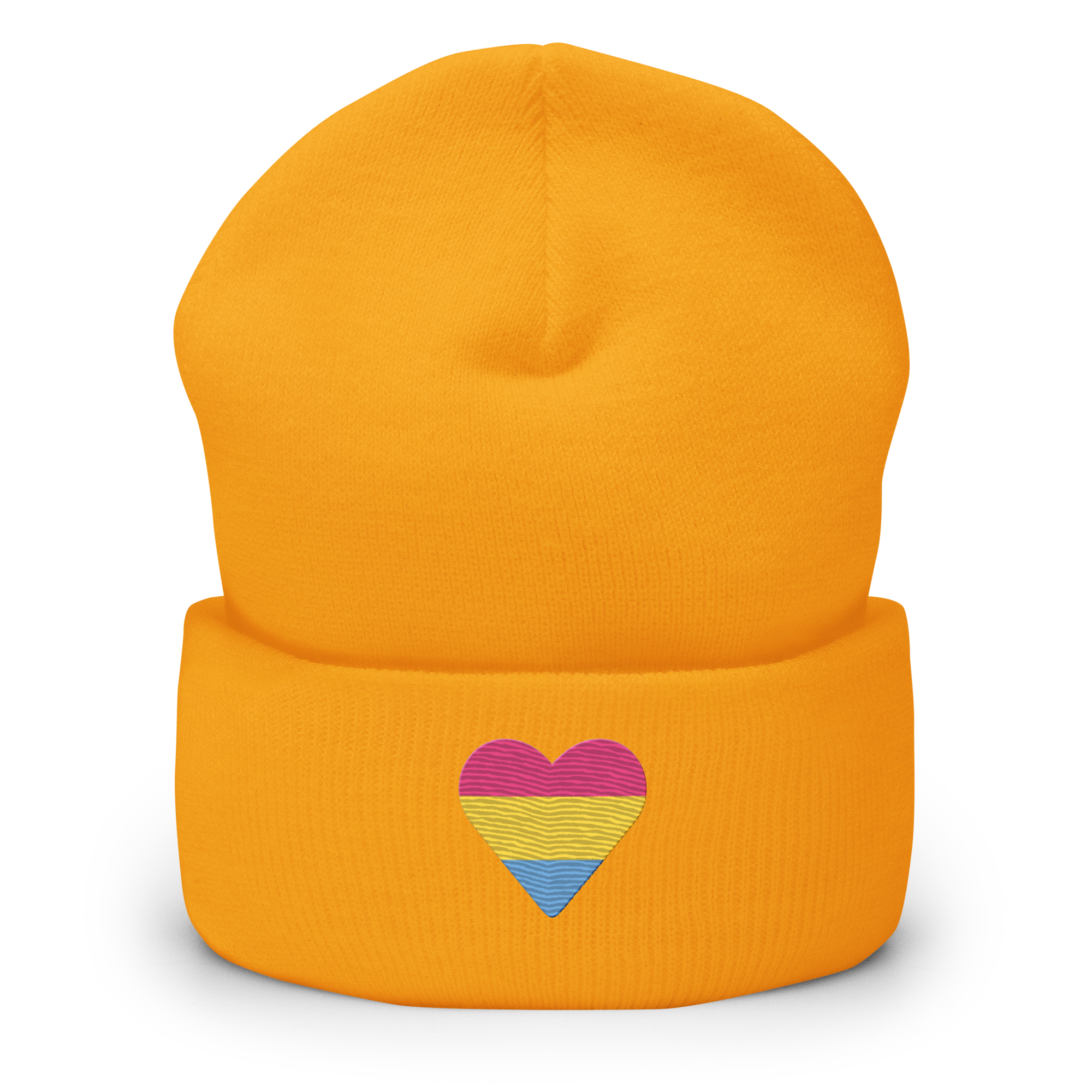 Pansexual Flag Embroidered Heart Beanie: Celebratory LGBTQ+ Pride Design