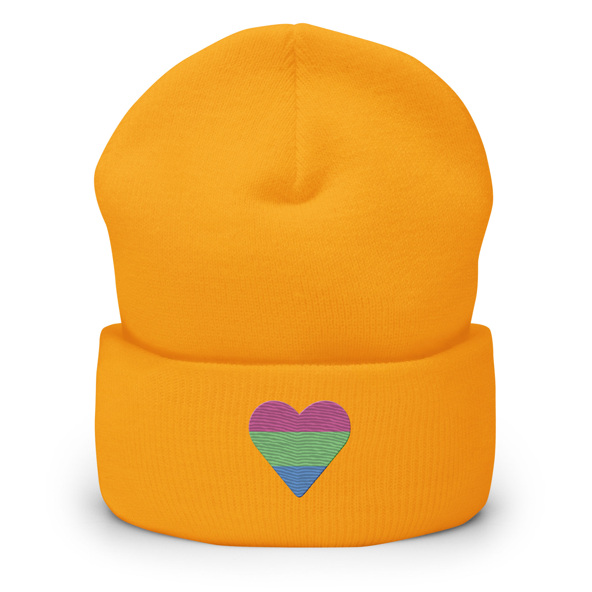 Polysexual Flag Embroidered Heart Beanie: Celebratory LGBTQ+ Pride Design