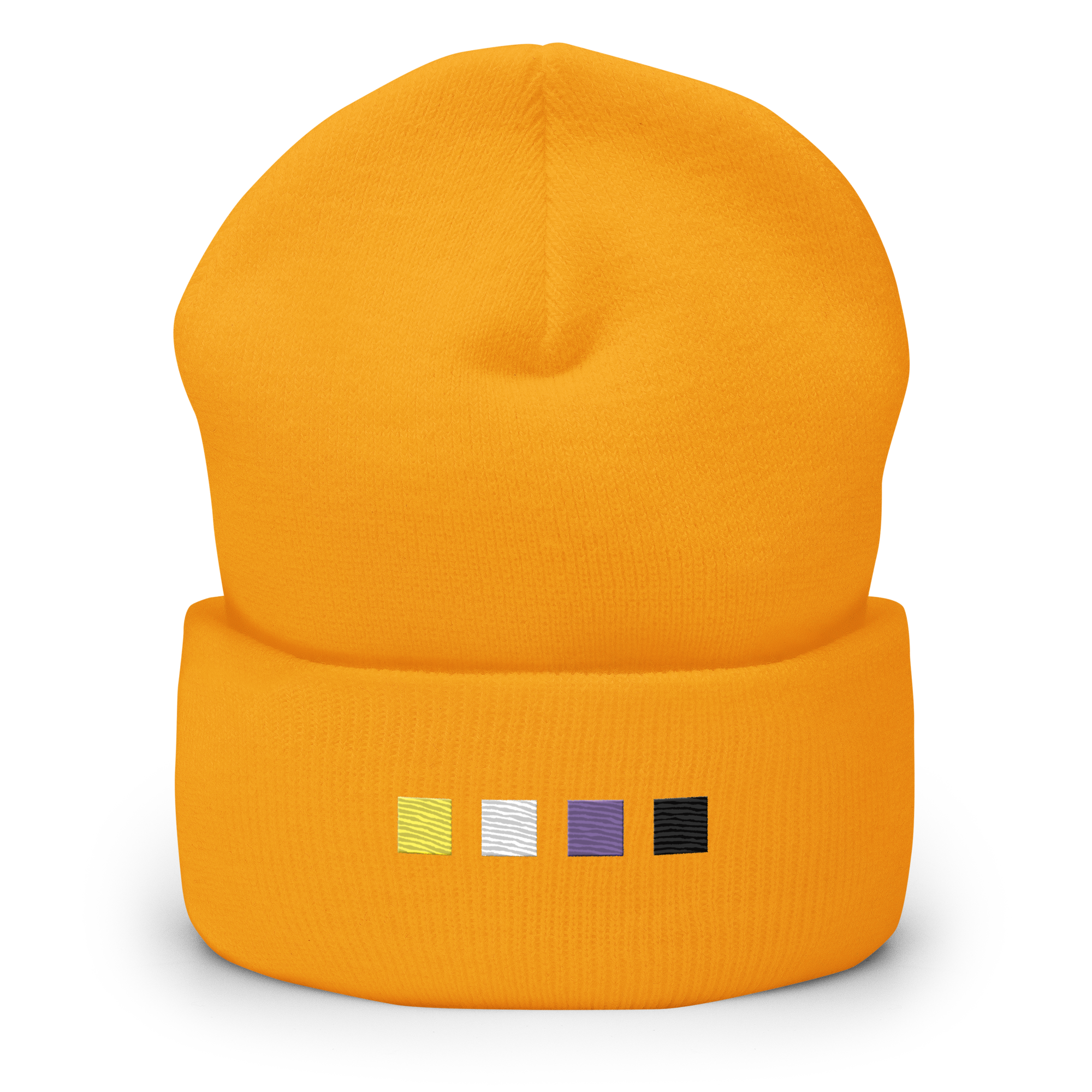 Embroidered Nonbinary Beanie: Pride Flag Horizontal Square Design