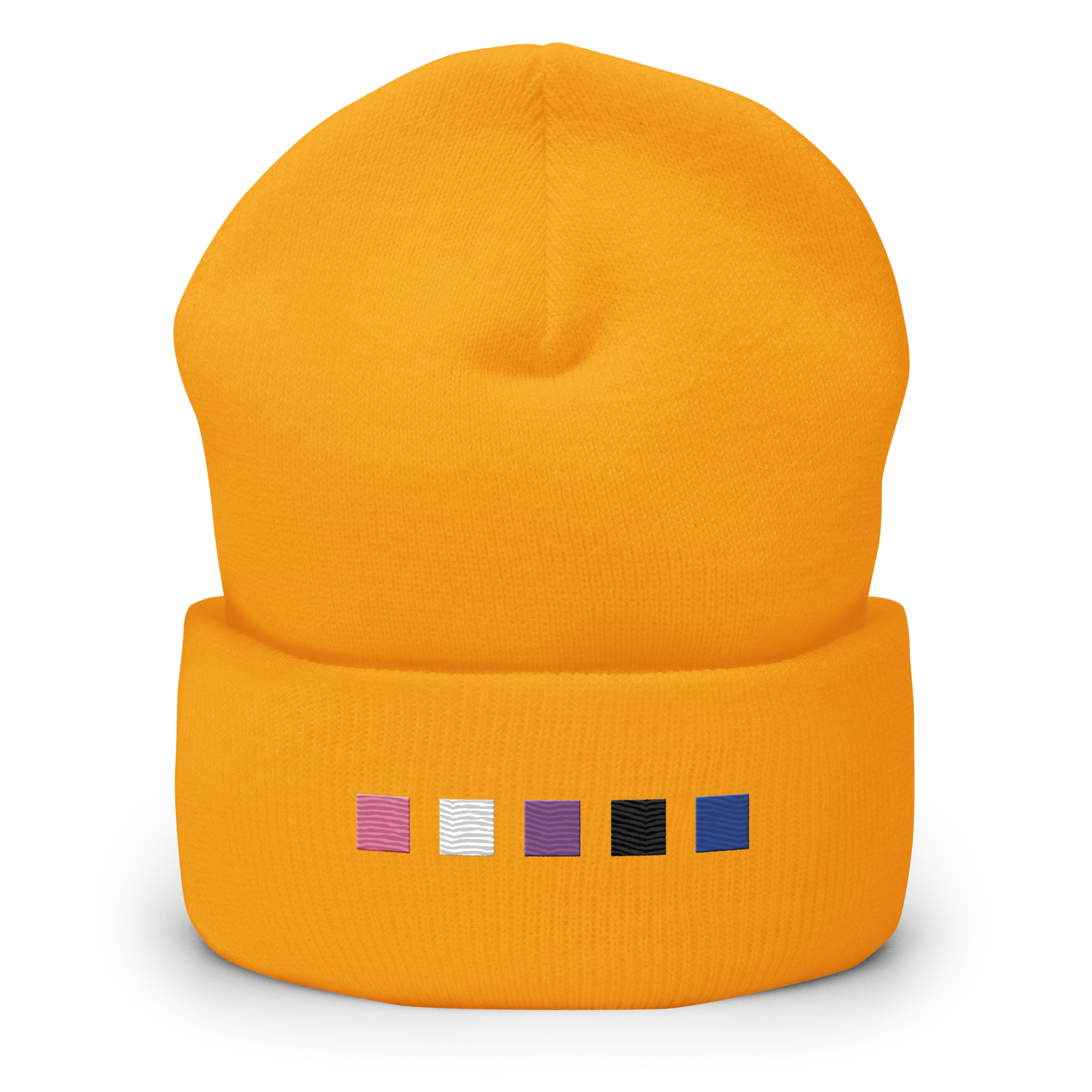 Embroidered Genderfluid Beanie: Pride Flag Horizontal Square Design