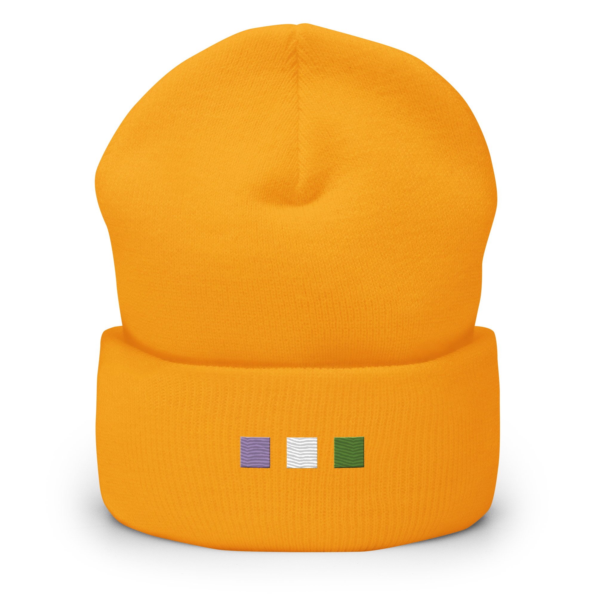 Embroidered Genderqueer Beanie: Pride Flag Horizontal Square Design