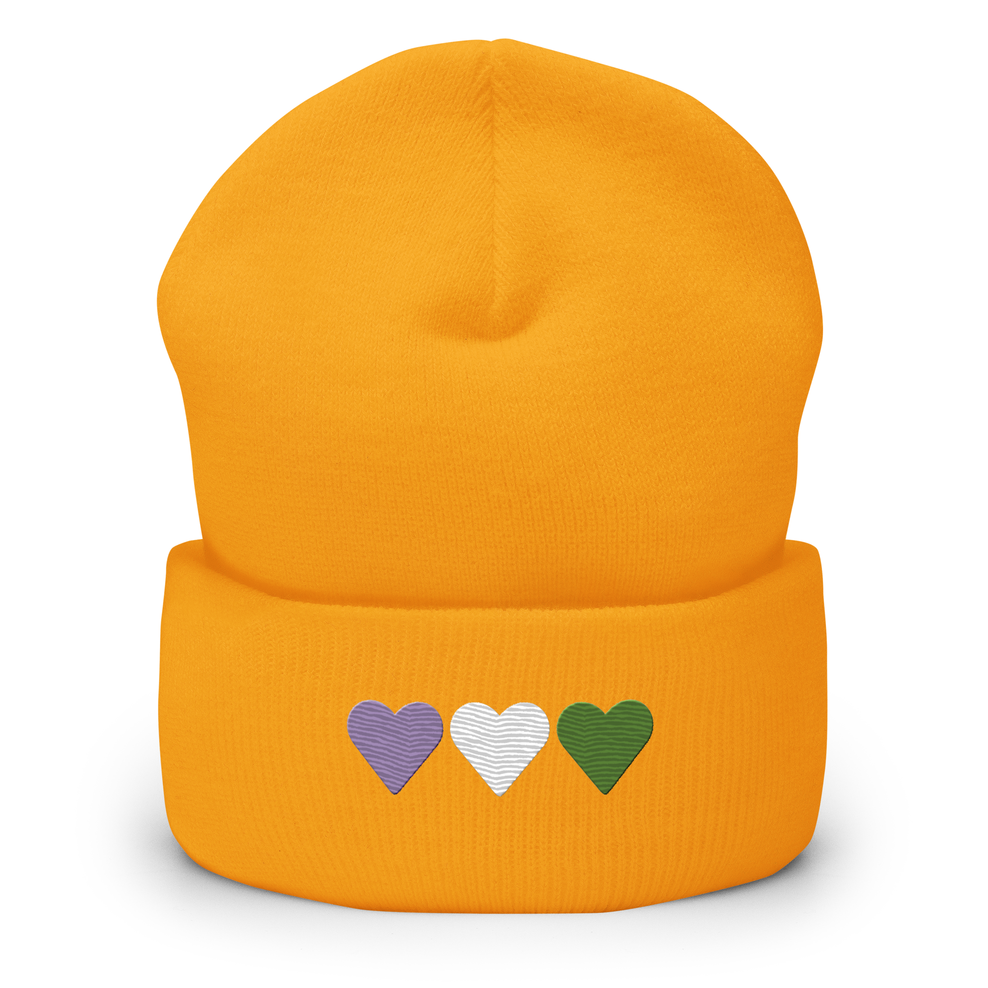 Embroidered Genderqueer Beanie: Pride Flag Horizontal Heart Design