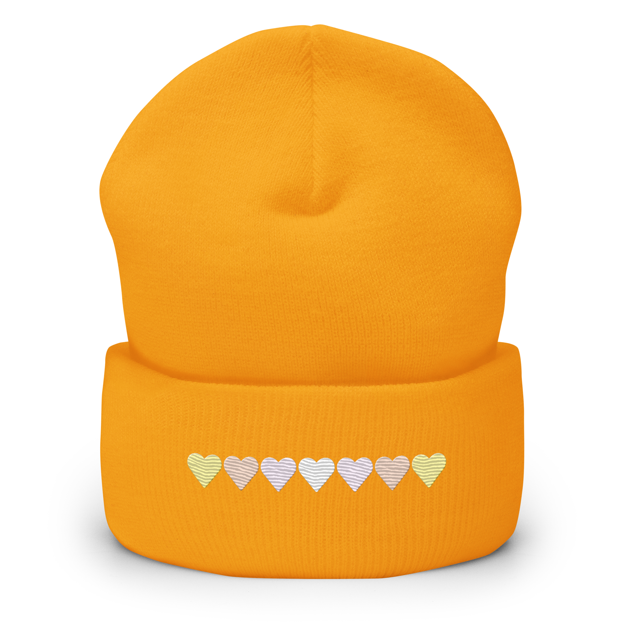 Embroidered Pangender Beanie: Pride Flag Horizontal Heart Design