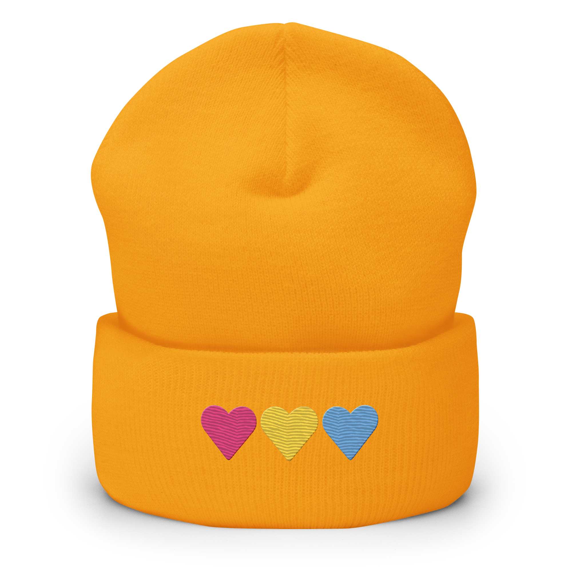 Embroidered Pansexual Beanie: Pride Flag Horizontal Heart Design