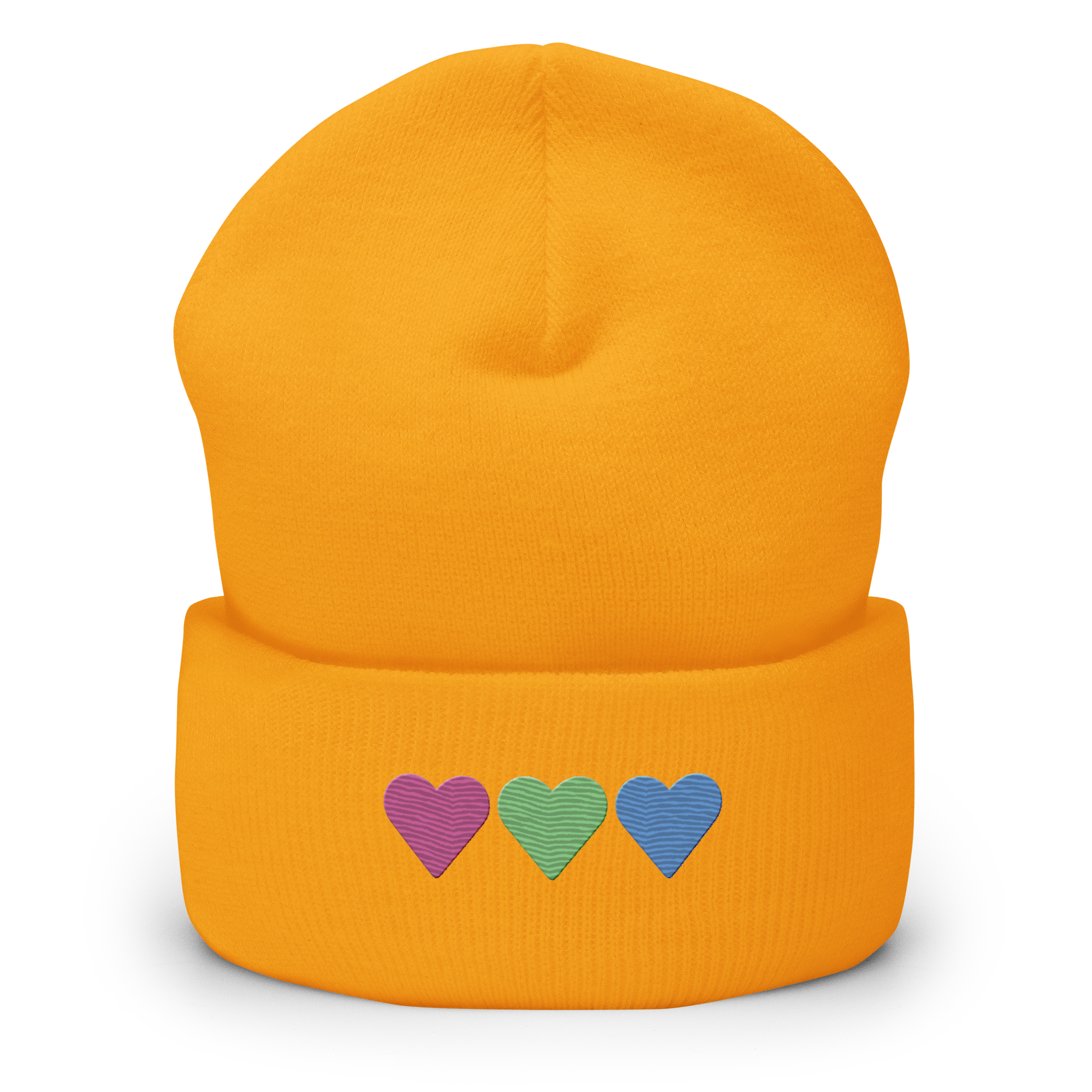 Embroidered Polysexual Beanie: Pride Flag Horizontal Heart Design