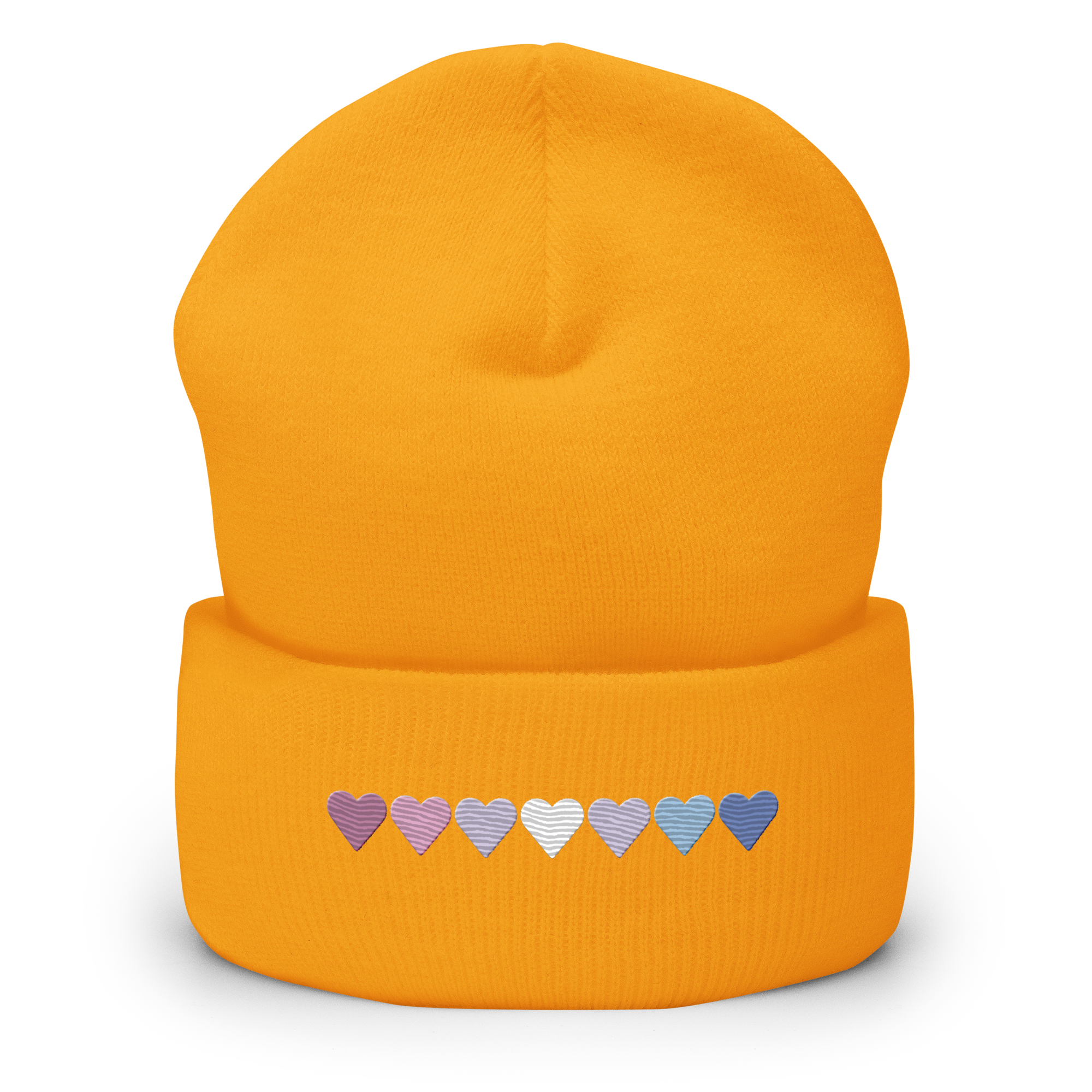 Embroidered Bigender Beanie: Pride Flag Horizontal Heart Design