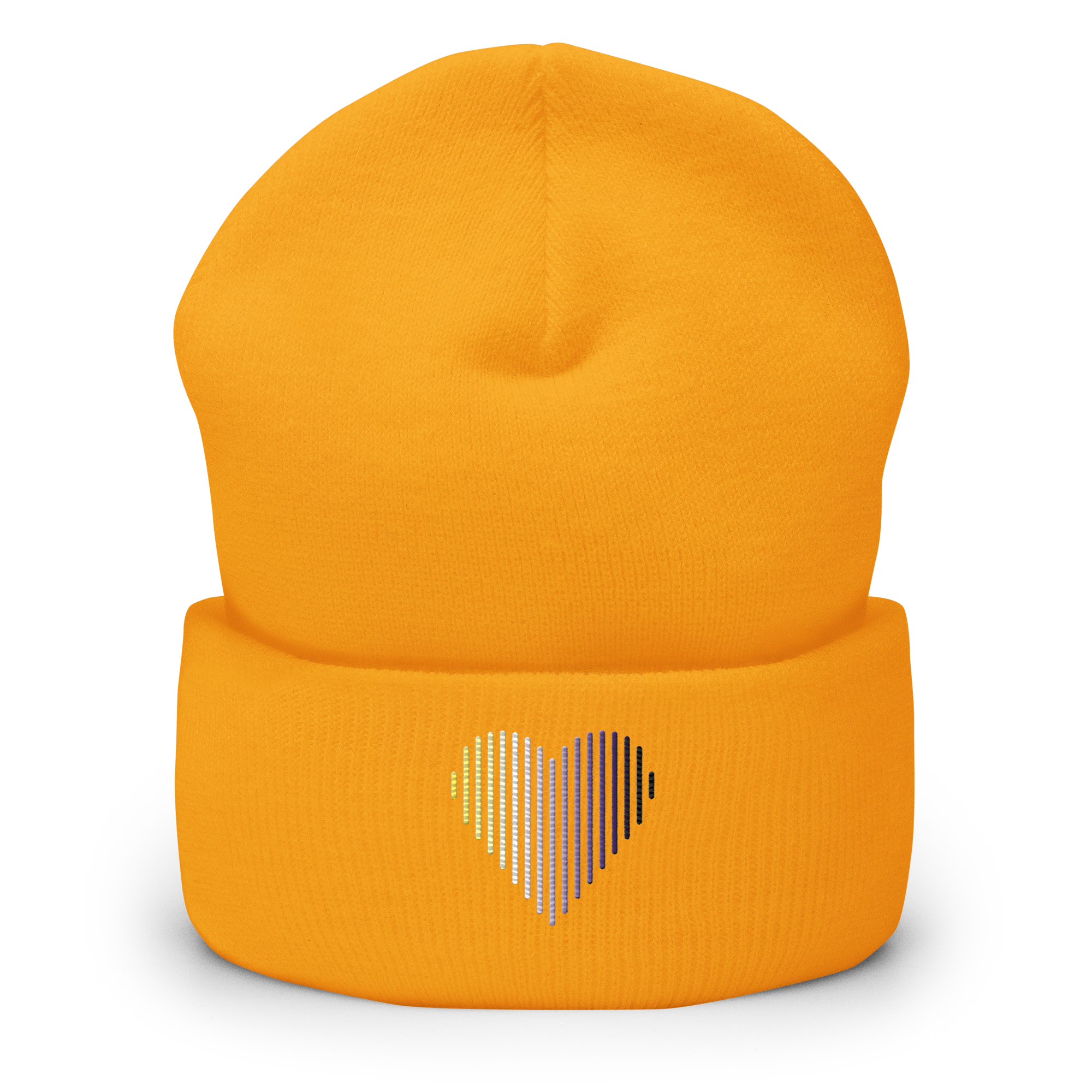 Nonbinary Heart Lines Beanie: Embroidered Pride Gradient Hat