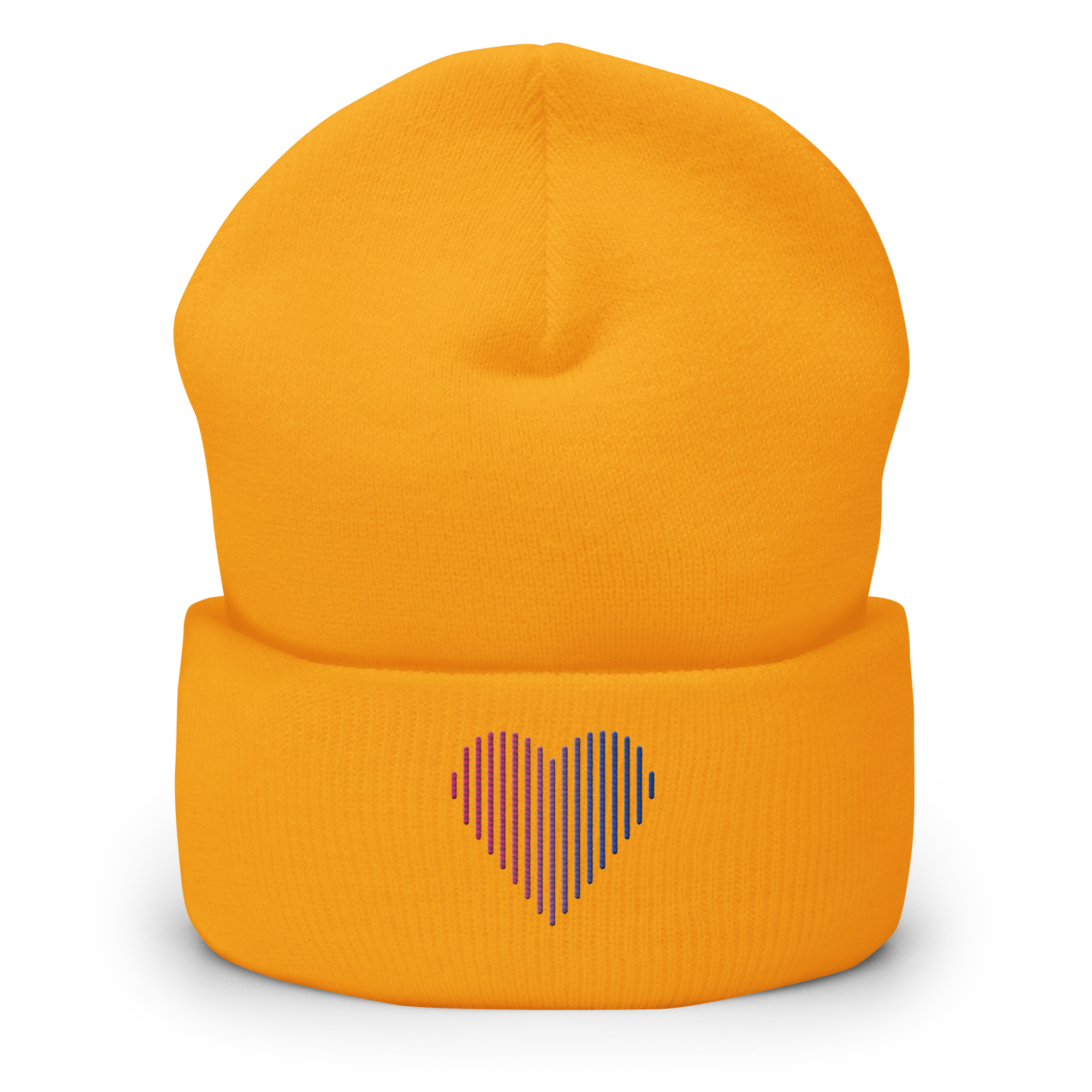 Bisexual Heart Lines Beanie: Embroidered Pride Gradient Hat
