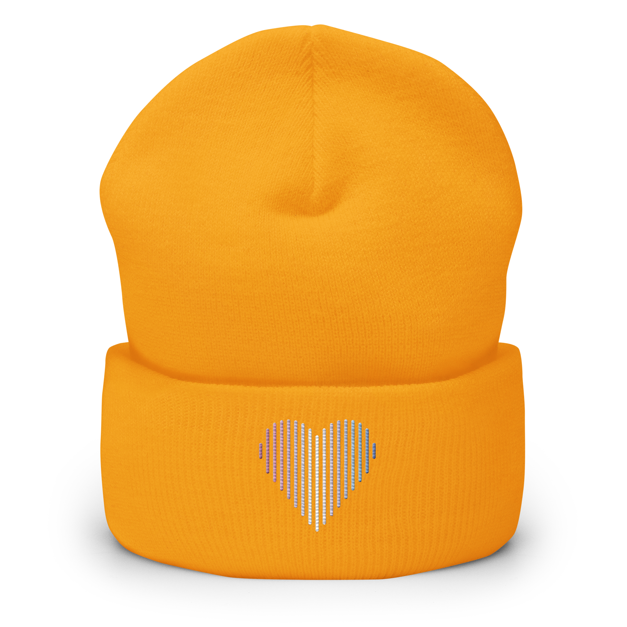 Bigender Heart Lines Beanie: Embroidered Pride Gradient Hat