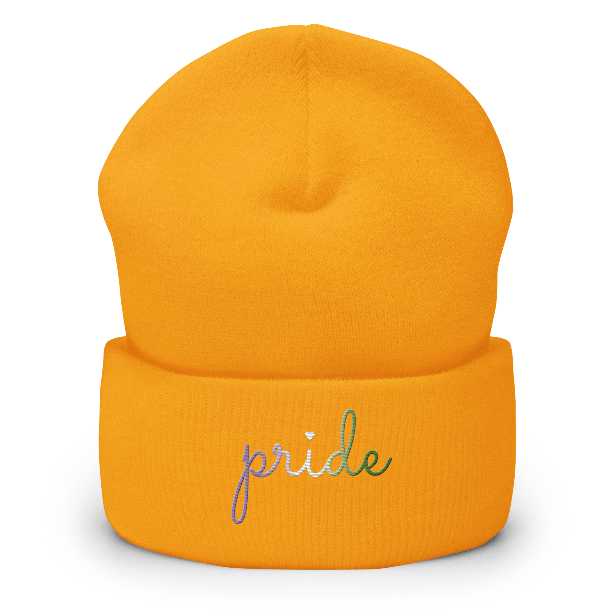 Genderqueer Pride Beanie: Cursive 'Pride' in Gradient Colors