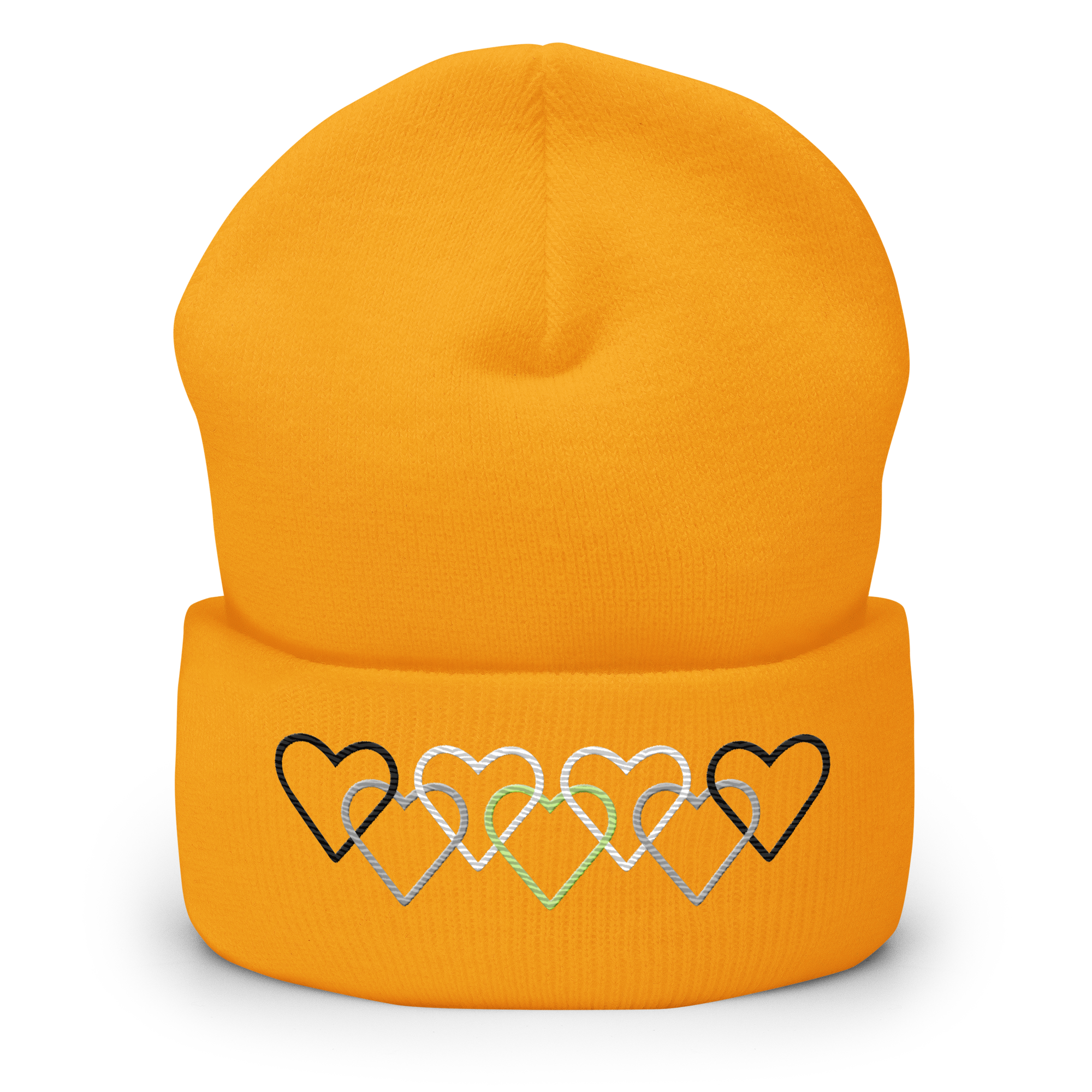 Agender Pride Beanie: Interlaced Heart Outlines Embroidered Hat