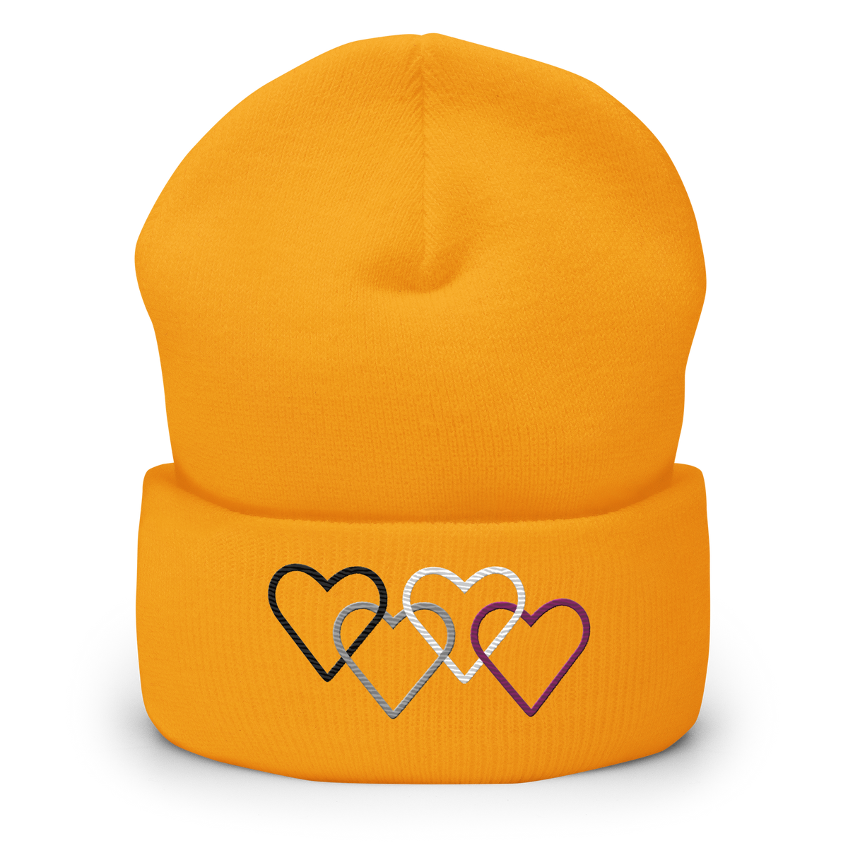Asexual Pride Beanie: Interlaced Heart Outlines Embroidered Hat