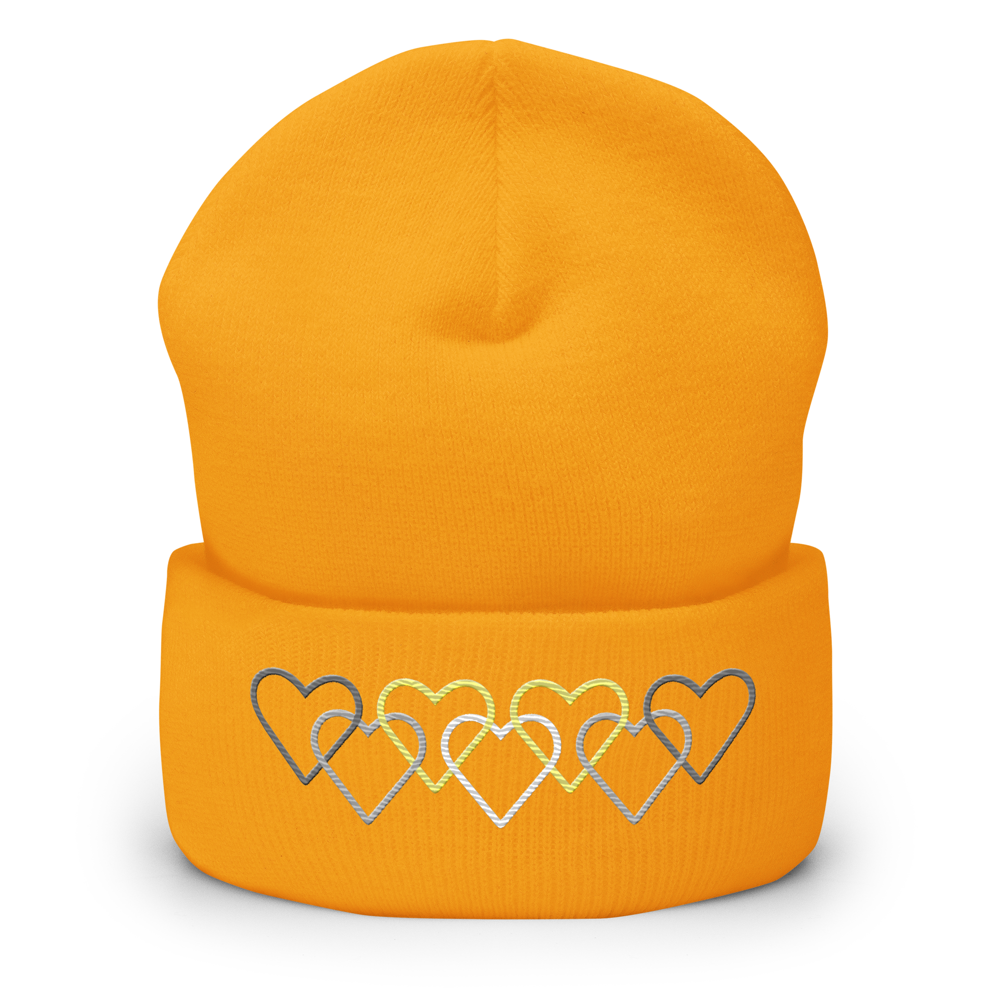 Demigender Pride Beanie: Interlaced Heart Outlines Embroidered Hat