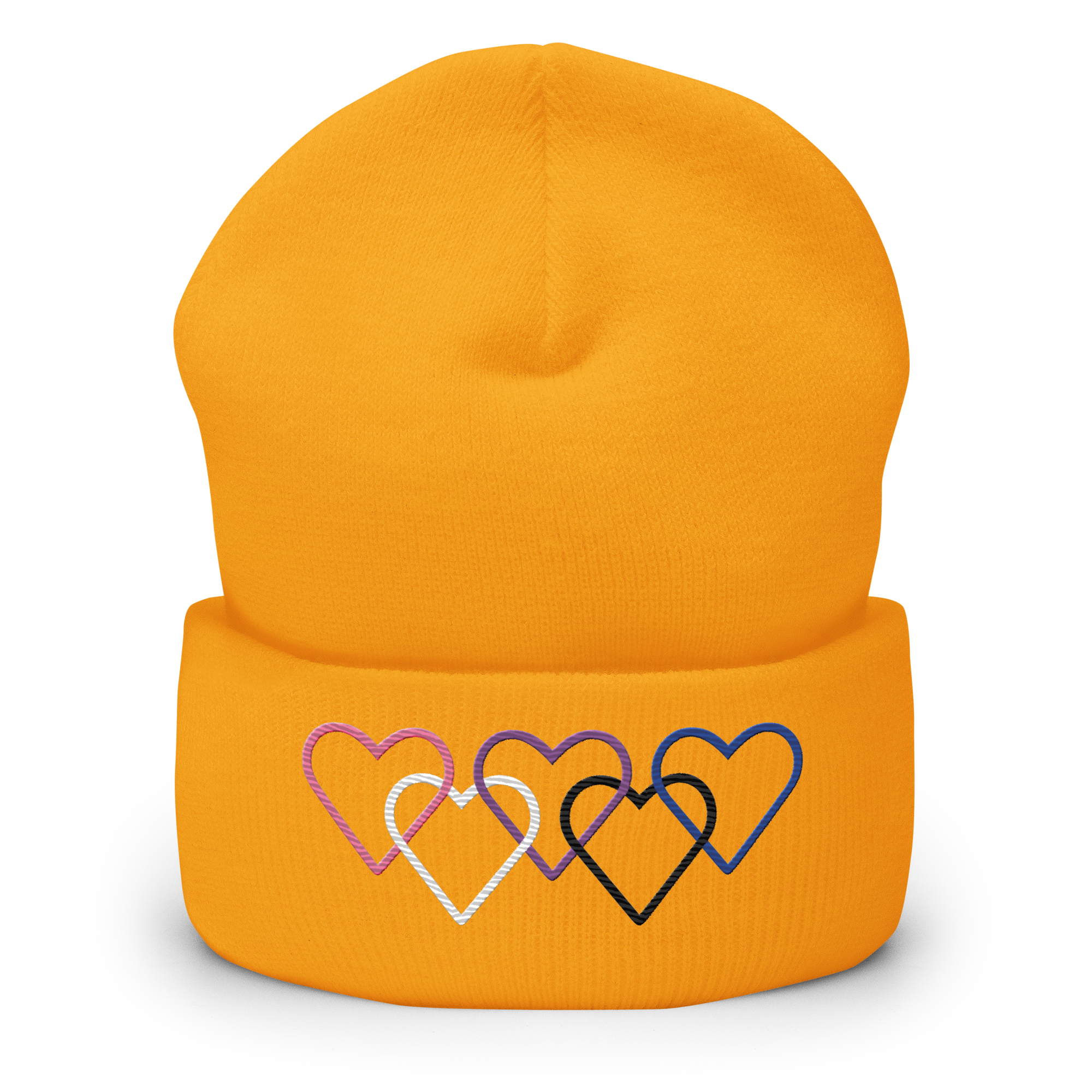 Genderfluid Pride Beanie: Interlaced Heart Outlines Embroidered Hat