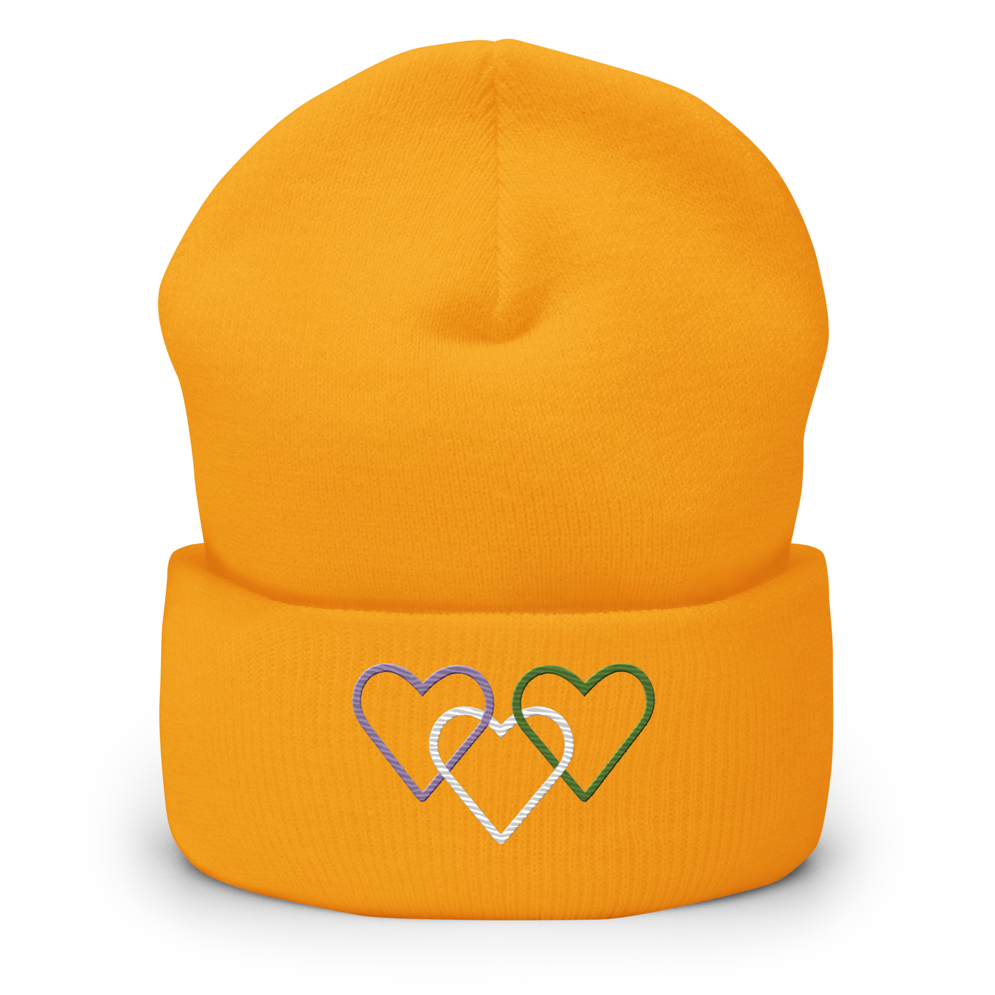 Genderqueer Pride Beanie: Interlaced Heart Outlines Embroidered Hat