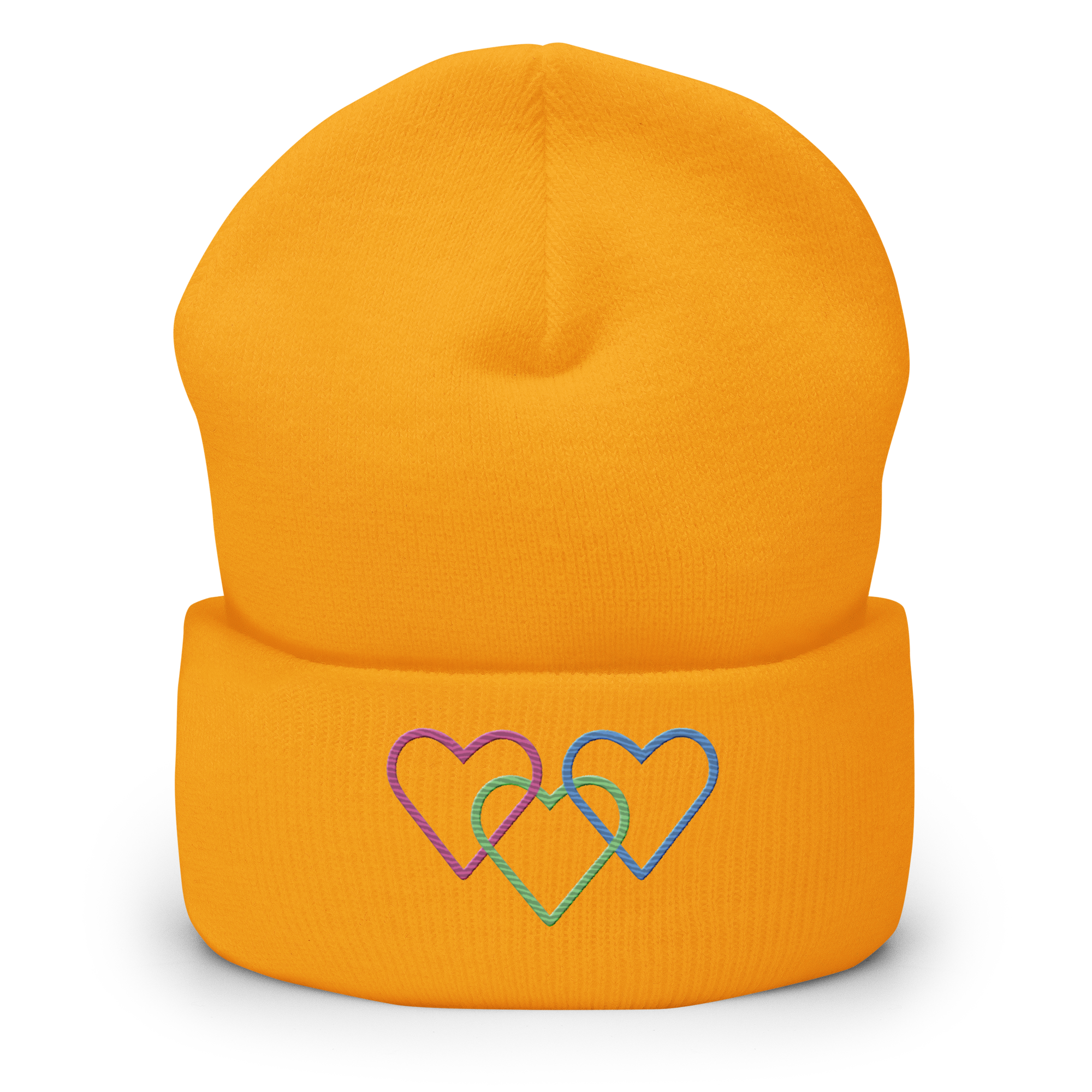 Polysexual Pride Beanie: Interlaced Heart Outlines Embroidered Hat