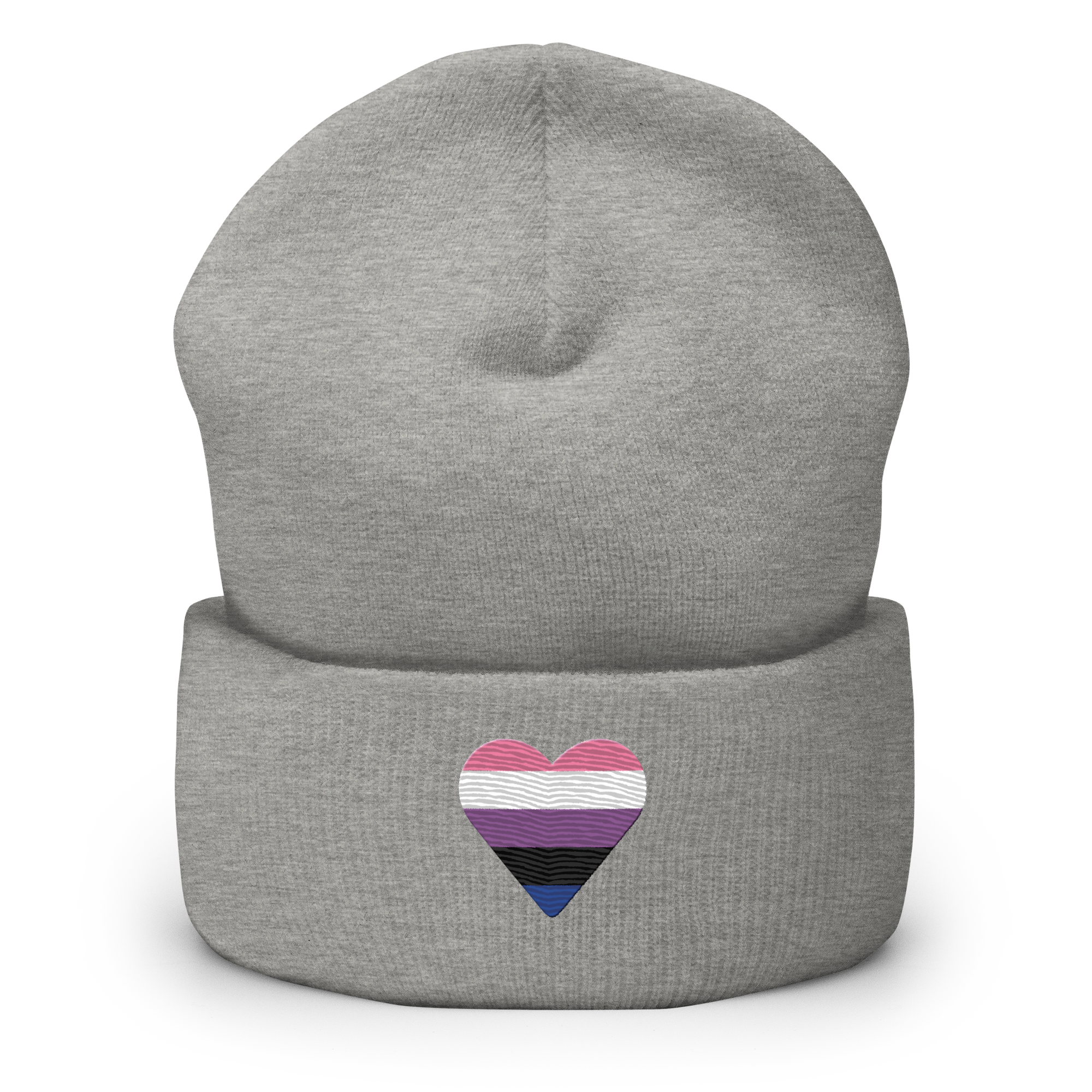 Genderfluid Flag Embroidered Heart Beanie: Celebratory LGBTQ+ Pride Design