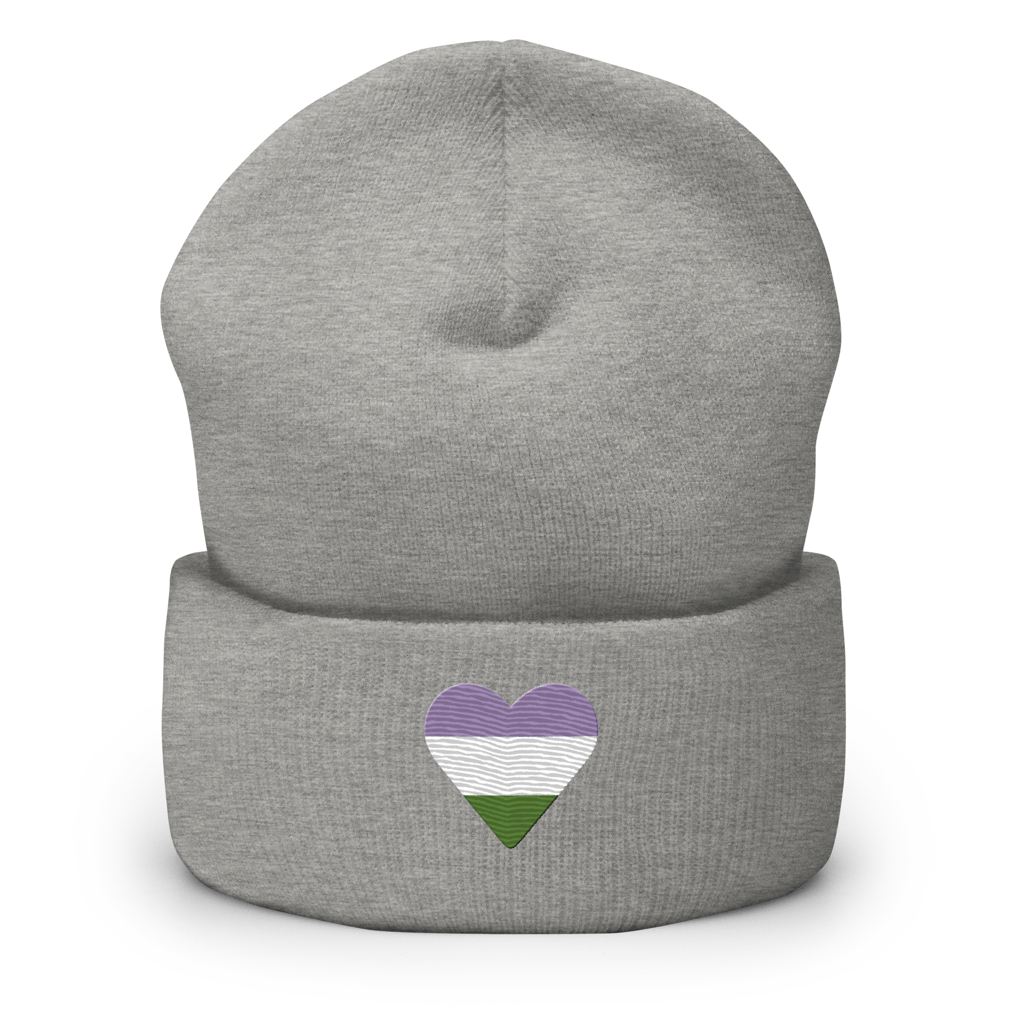 Genderqueer Flag Embroidered Heart Beanie: Celebratory LGBTQ+ Pride Design