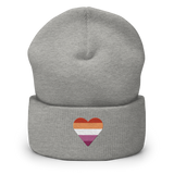 Lesbian Flag Embroidered Heart Beanie: Celebratory LGBTQ+ Pride Design