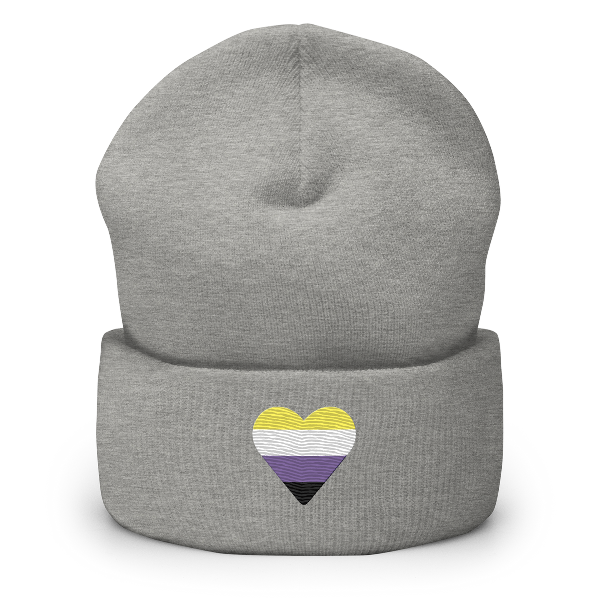 Nonbinary Flag Embroidered Heart Beanie: Celebratory LGBTQ+ Pride Design