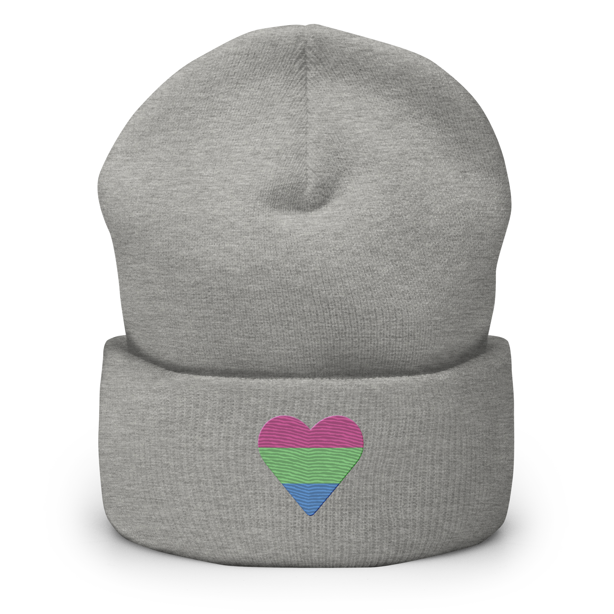 Polysexual Flag Embroidered Heart Beanie: Celebratory LGBTQ+ Pride Design