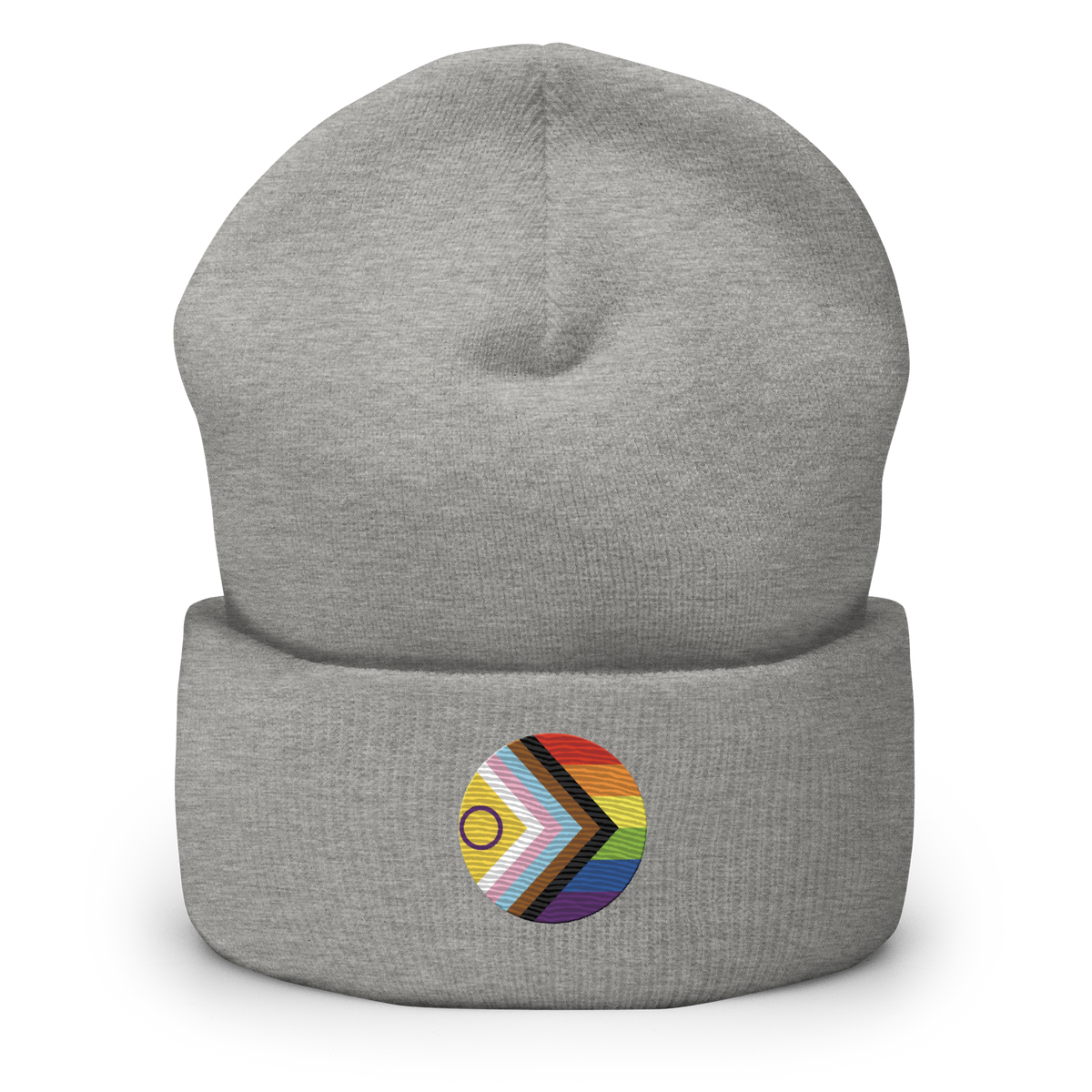 Intersex-Inclusive Pride Progress Flag Embroidered Circle Beanie: Celebratory LGBTQ+ Pride Design
