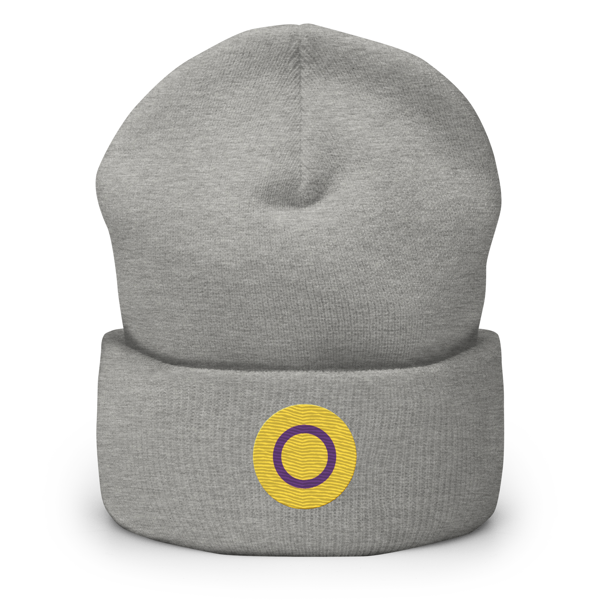 Intersex Flag Embroidered Circle Beanie: Celebratory LGBTQ+ Pride Design