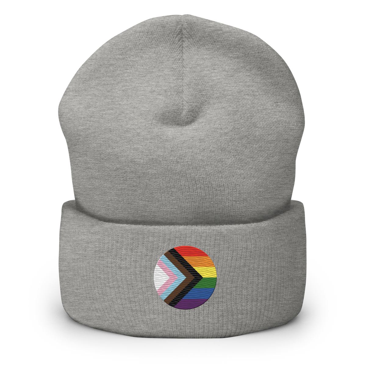 Pride Progress Flag Embroidered Circle Beanie: Celebratory LGBTQ+ Pride Design
