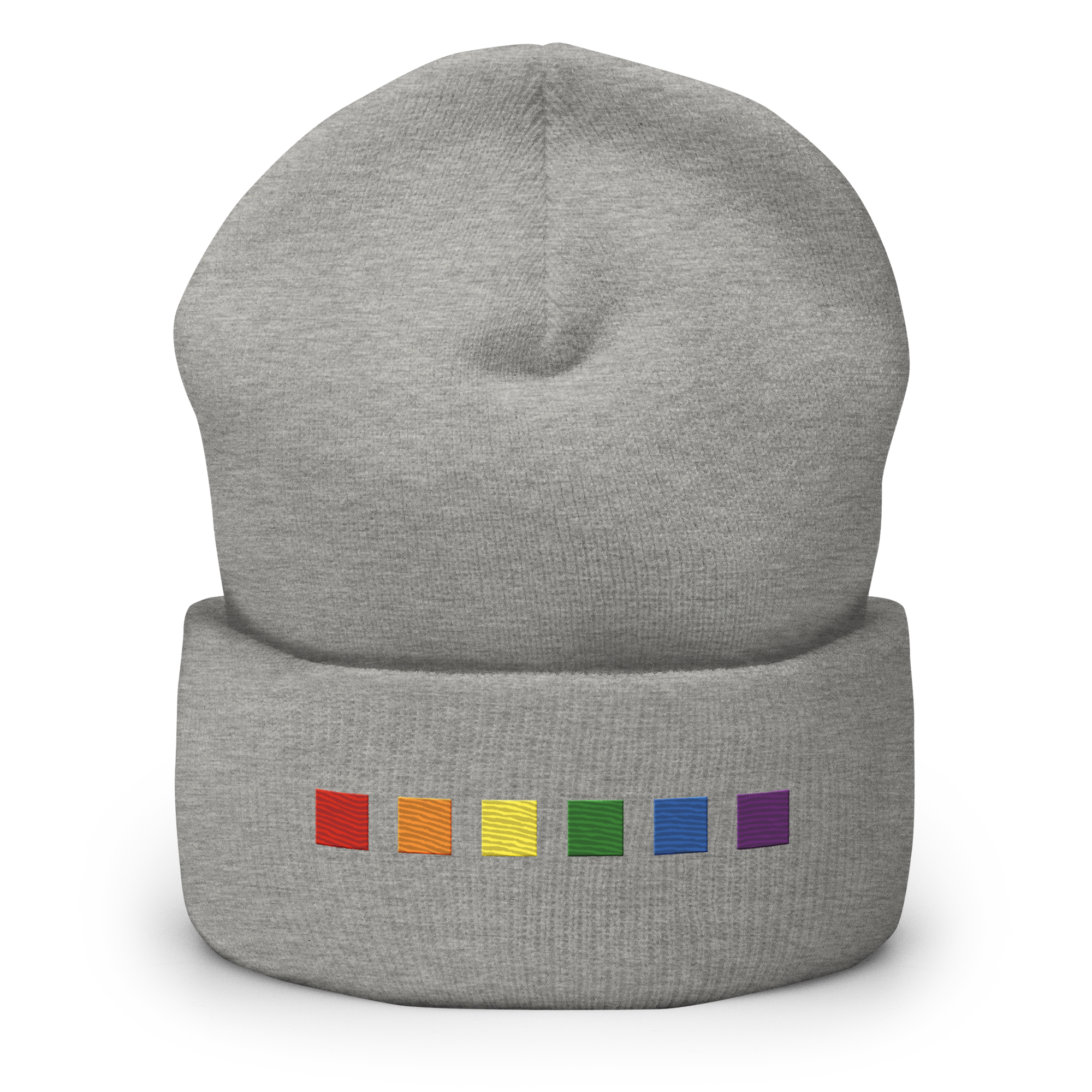 Embroidered Pride Beanie: Pride Flag Horizontal Square Design