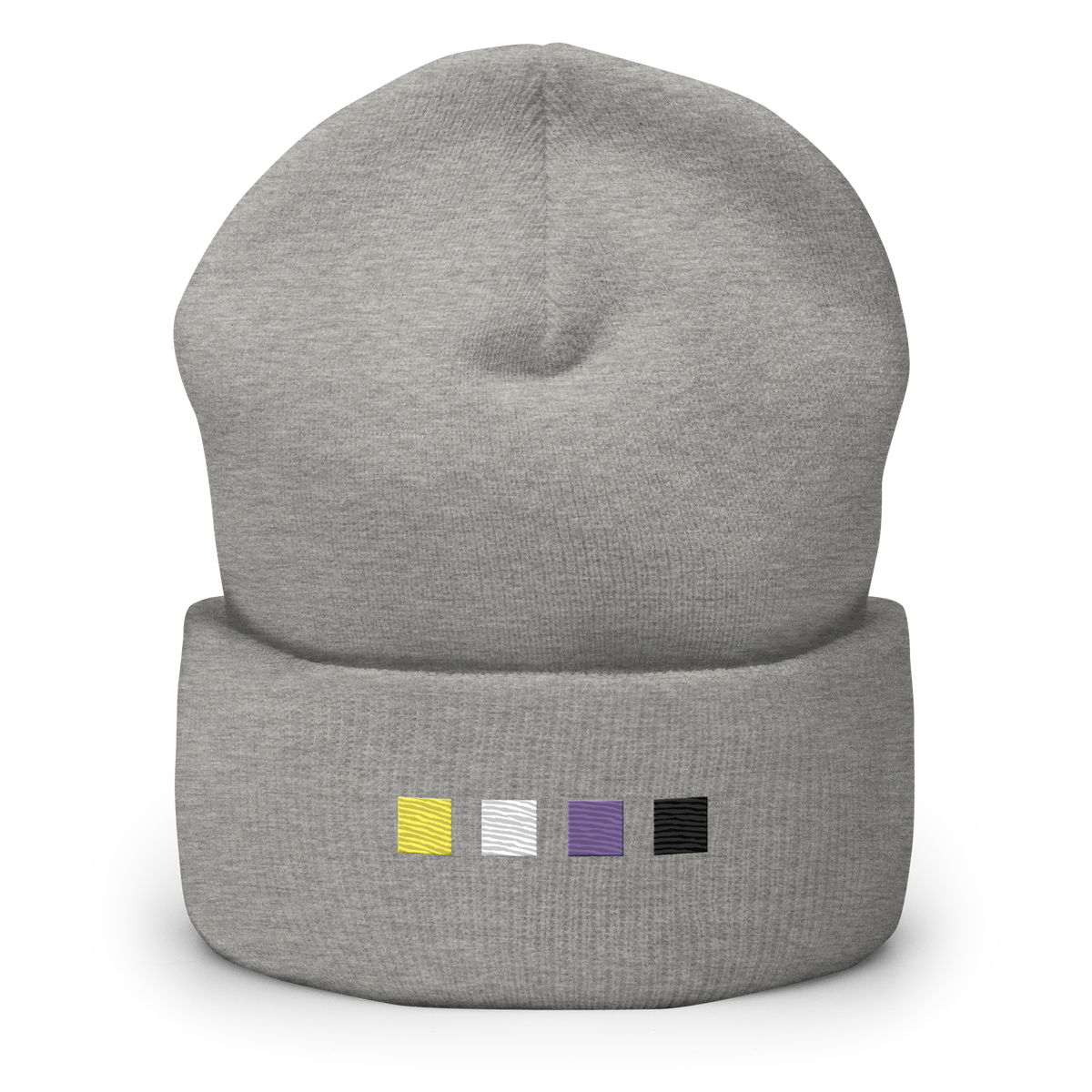 Embroidered Nonbinary Beanie: Pride Flag Horizontal Square Design
