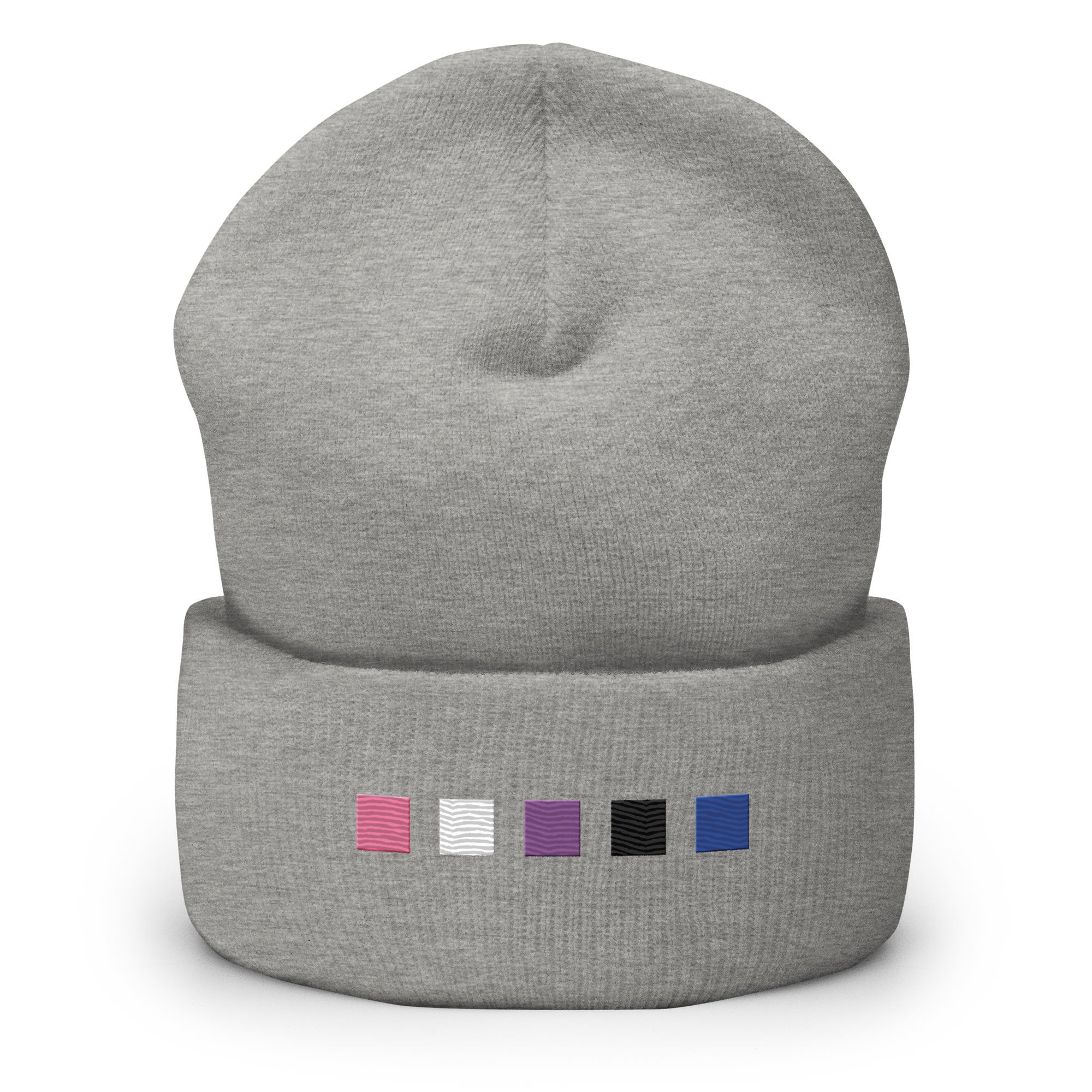 Embroidered Genderfluid Beanie: Pride Flag Horizontal Square Design