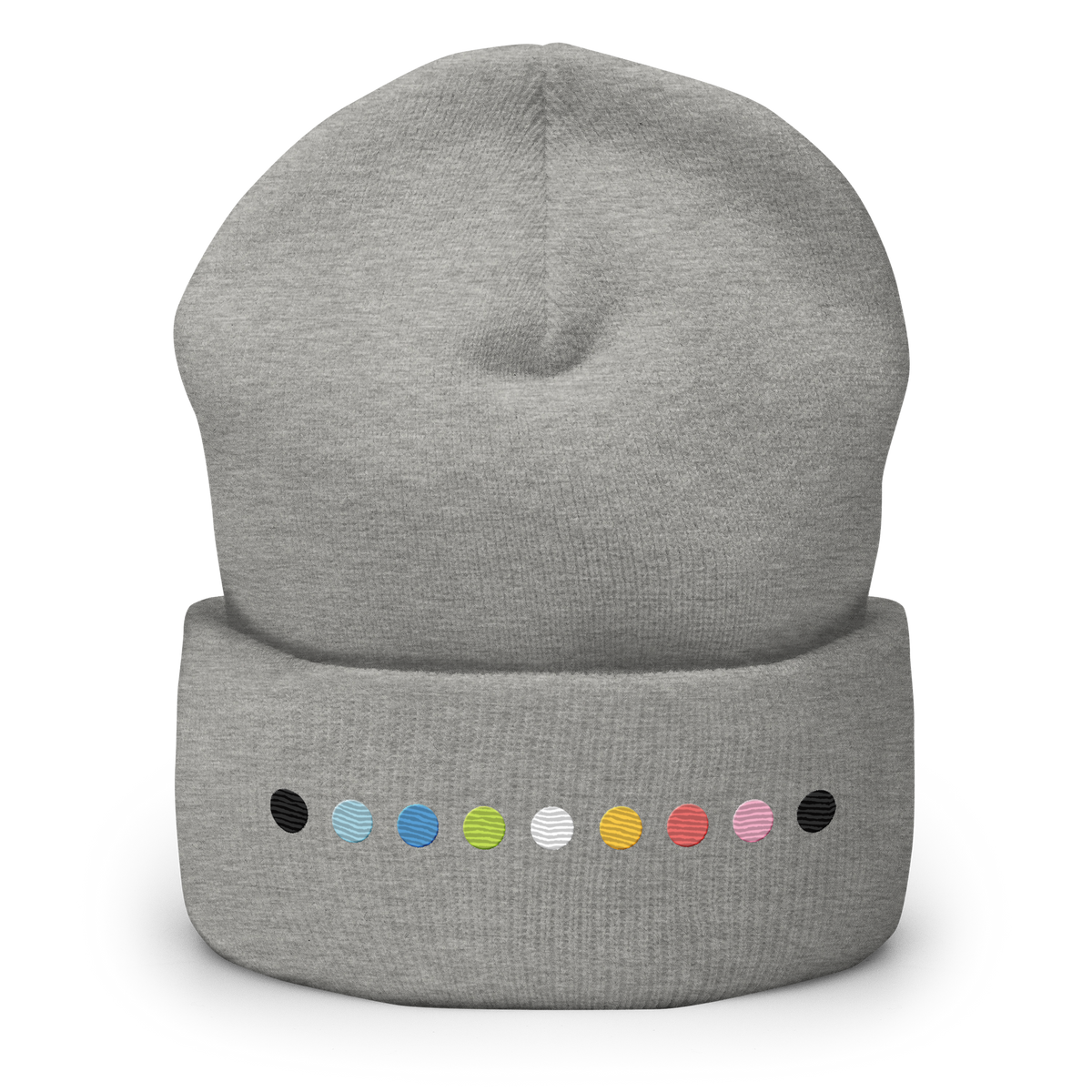 Embroidered Queer Beanie: Pride Flag Horizontal Circle Design
