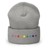 Embroidered Gilbert Baker Pride Beanie: Pride Flag Horizontal Circle Design