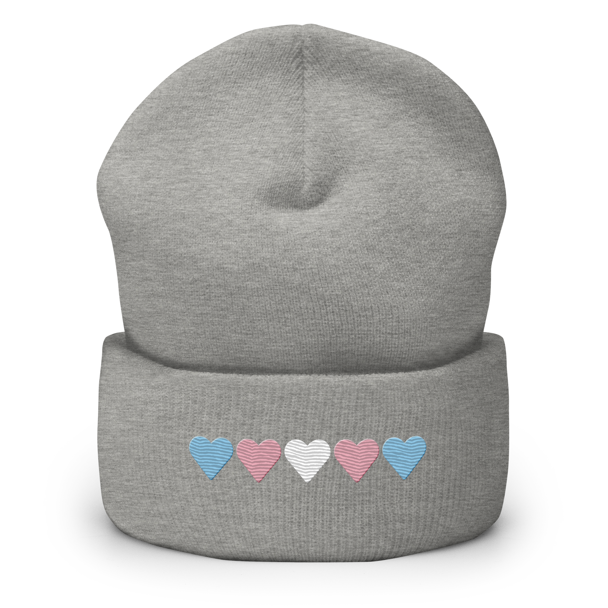 Embroidered Transgender Beanie: Pride Flag Horizontal Heart Design