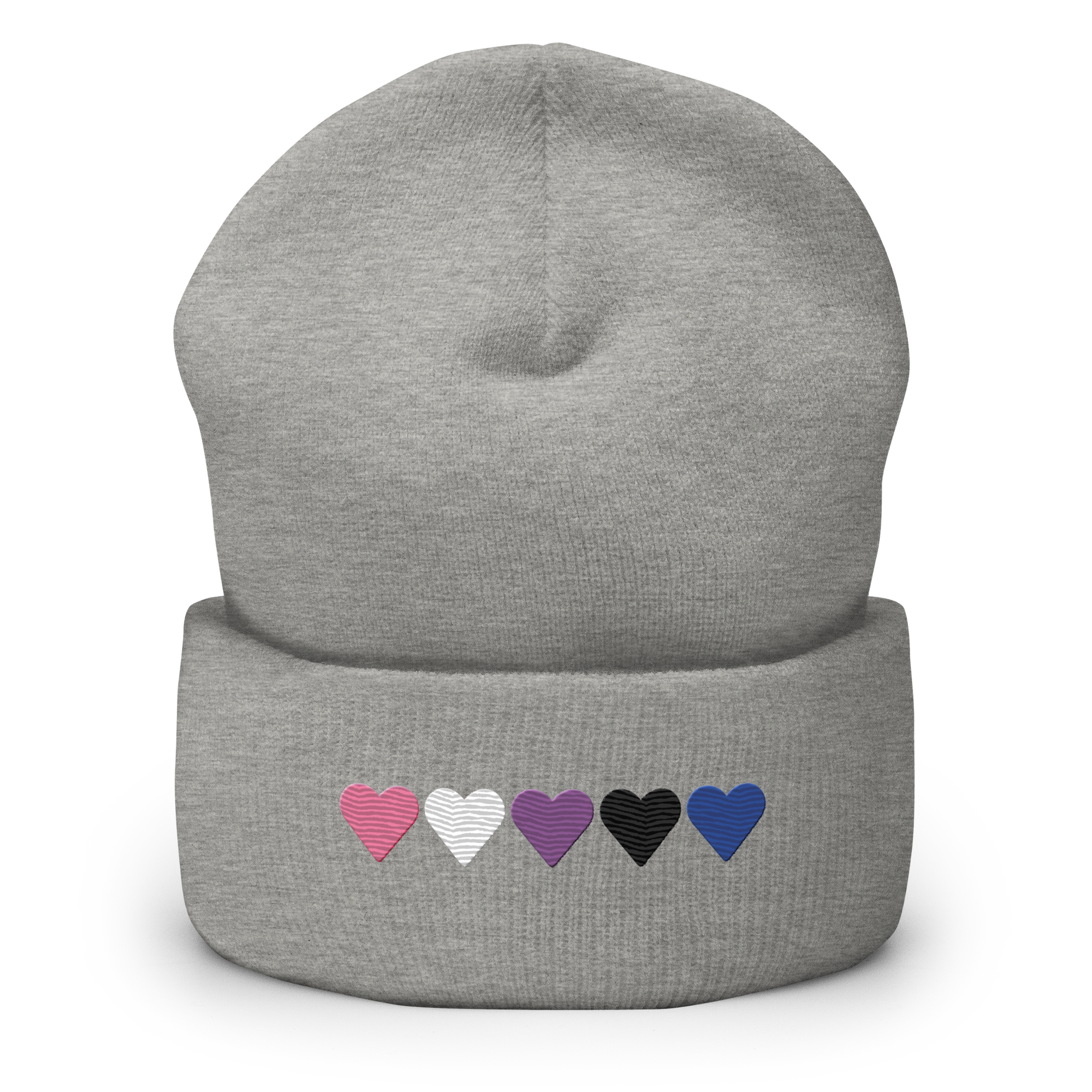 Embroidered Genderfluid Beanie: Pride Flag Horizontal Heart Design