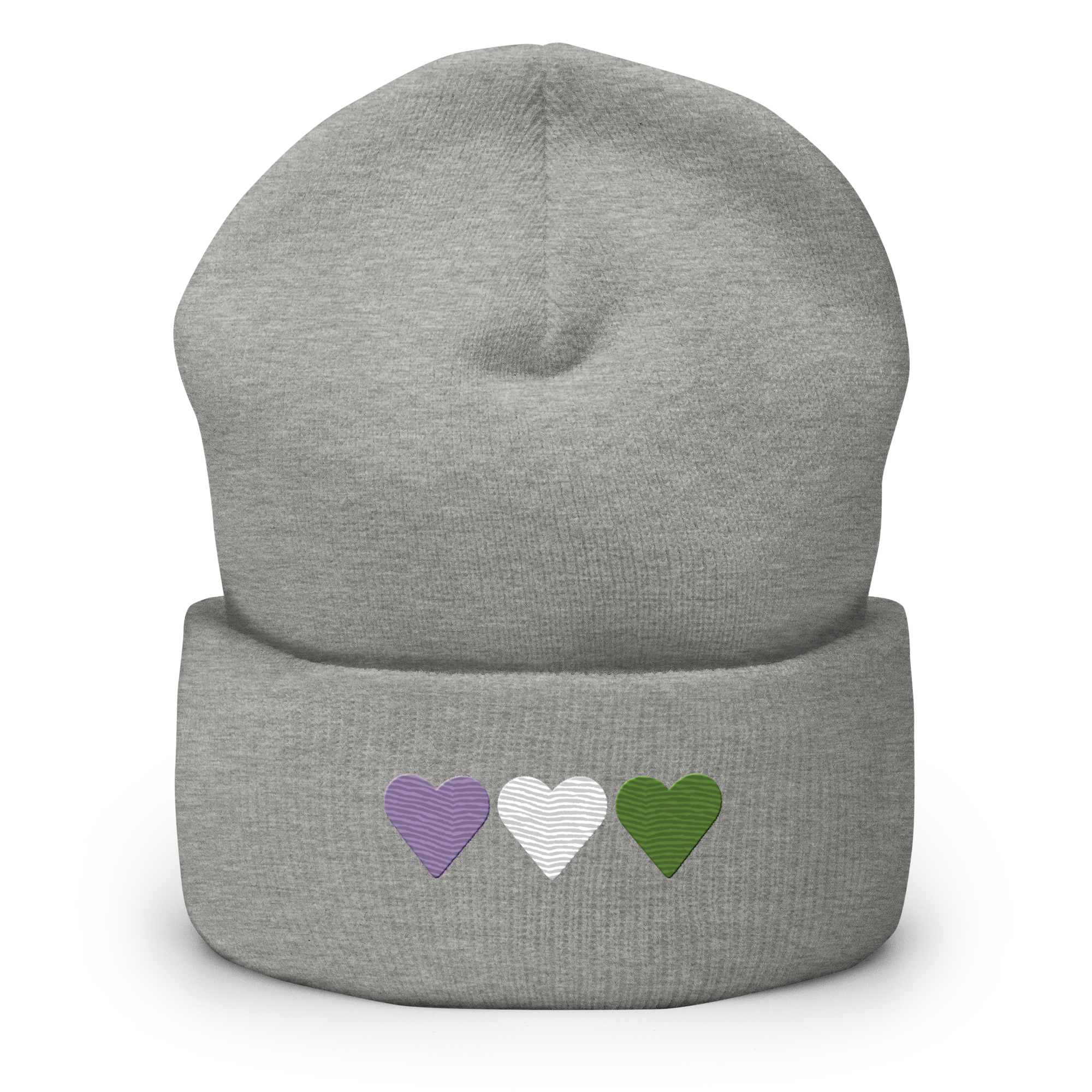 Embroidered Genderqueer Beanie: Pride Flag Horizontal Heart Design