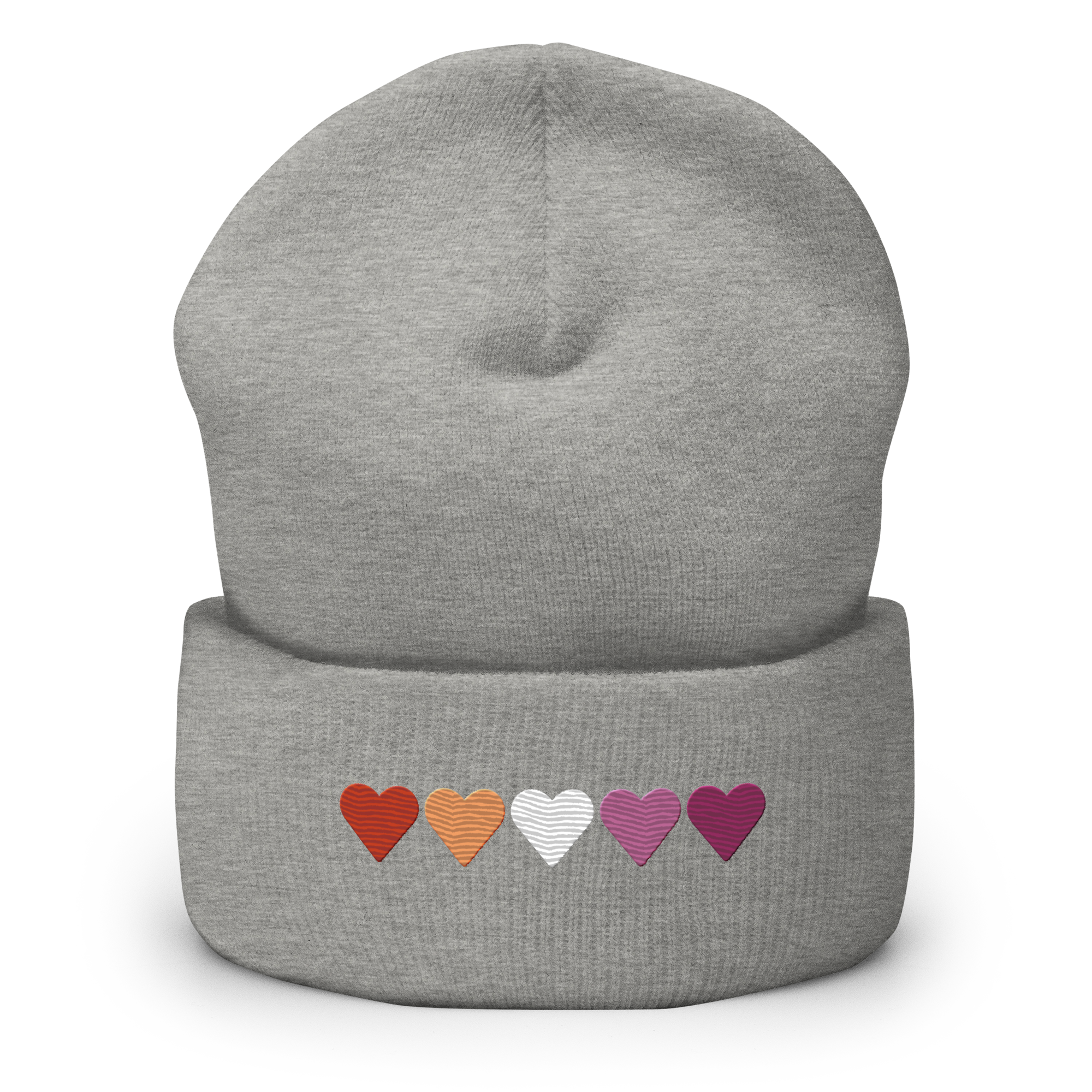 Embroidered Lesbian Beanie: Pride Flag Horizontal Heart Design