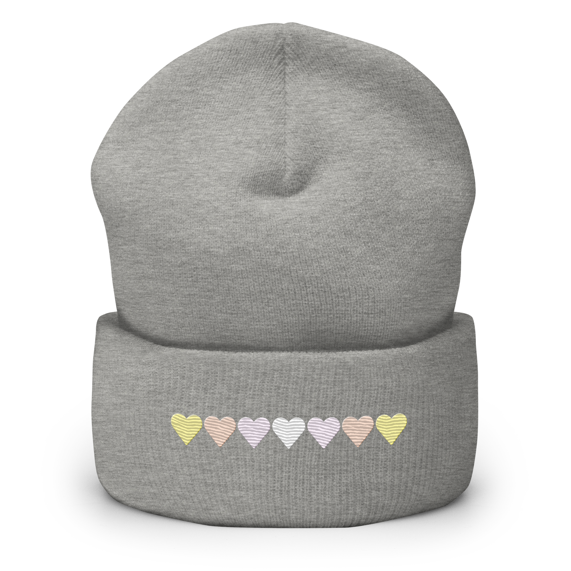 Embroidered Pangender Beanie: Pride Flag Horizontal Heart Design