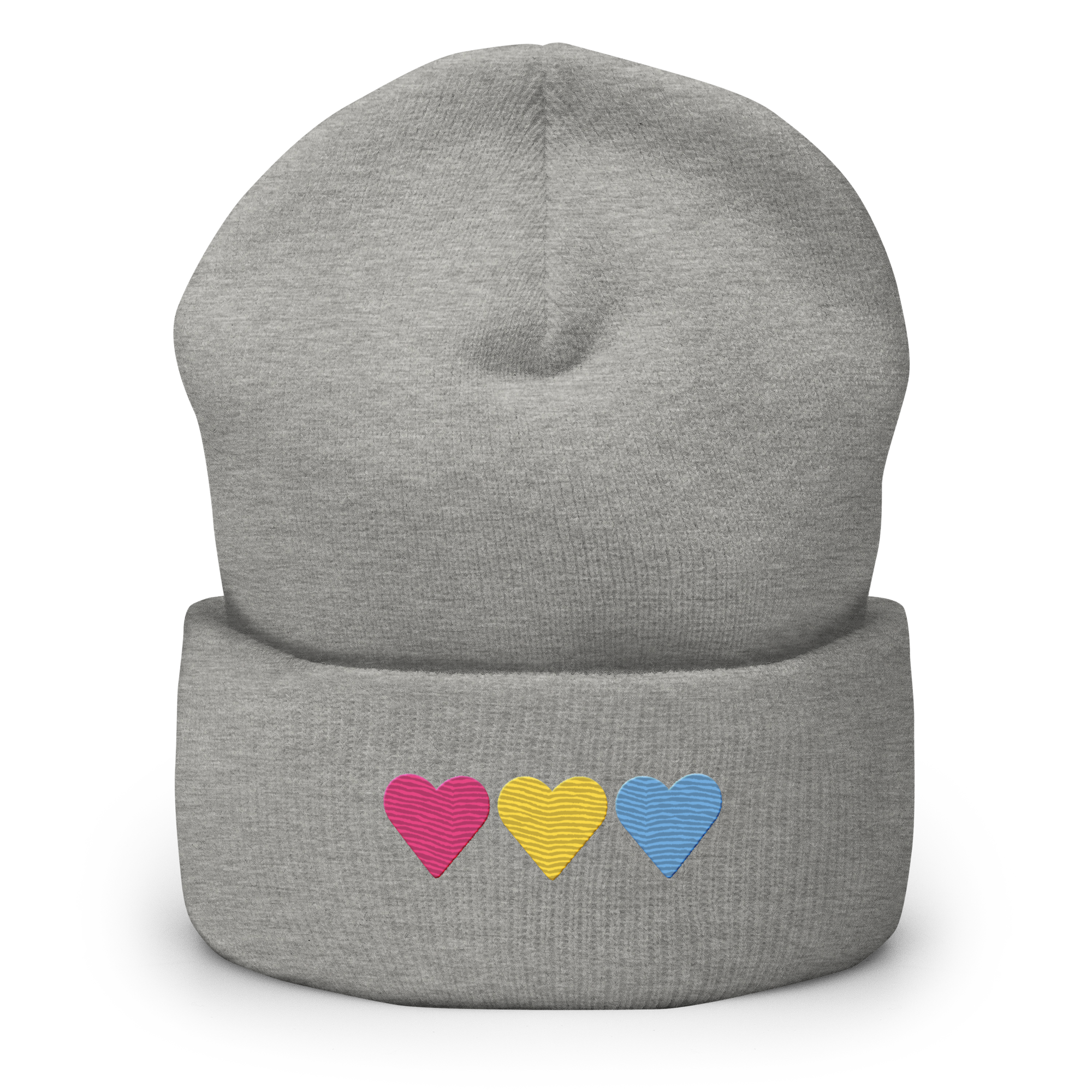 Embroidered Pansexual Beanie: Pride Flag Horizontal Heart Design