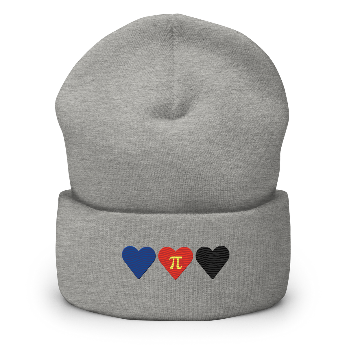 Embroidered Polyamory Beanie: Pride Flag Horizontal Heart Design