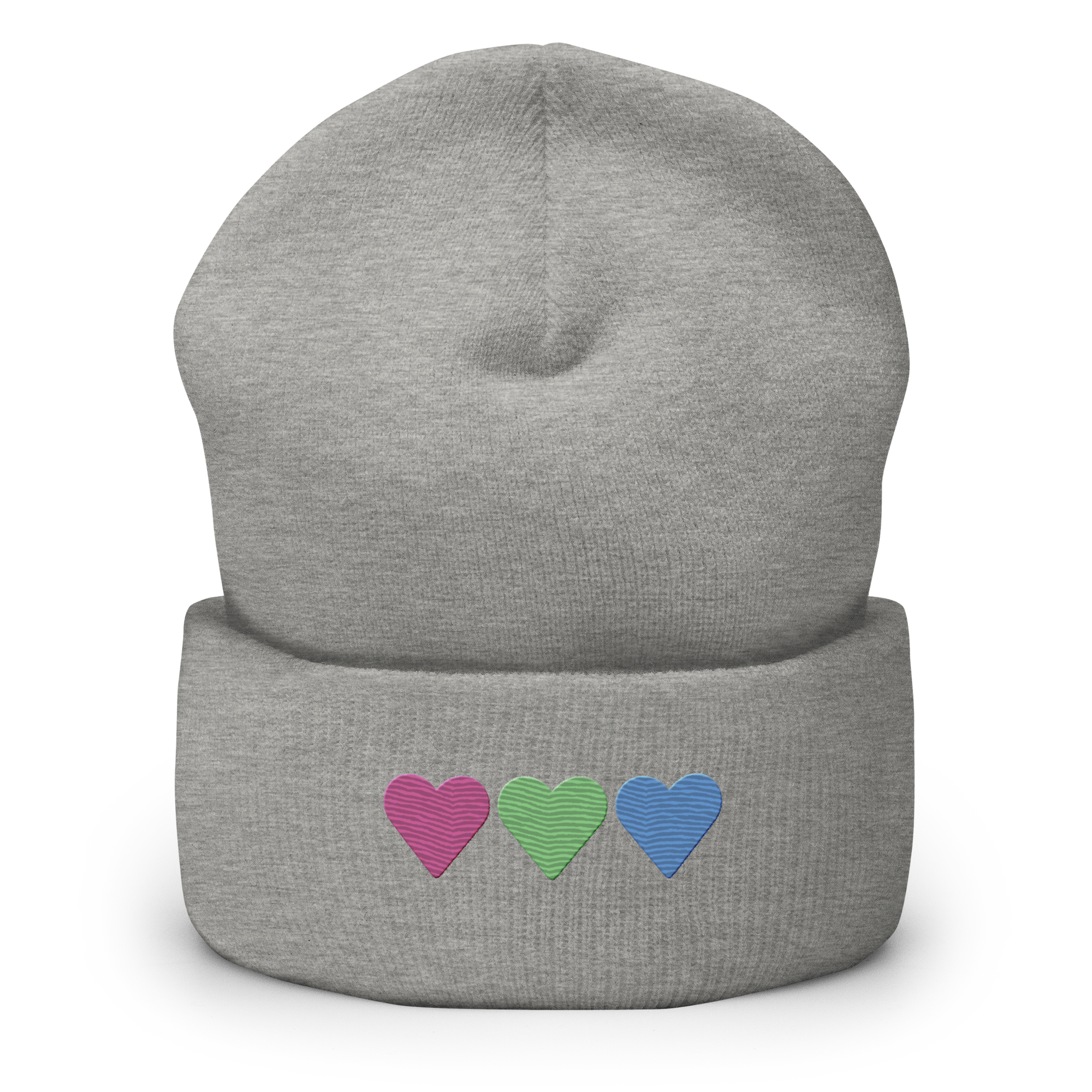 Embroidered Polysexual Beanie: Pride Flag Horizontal Heart Design
